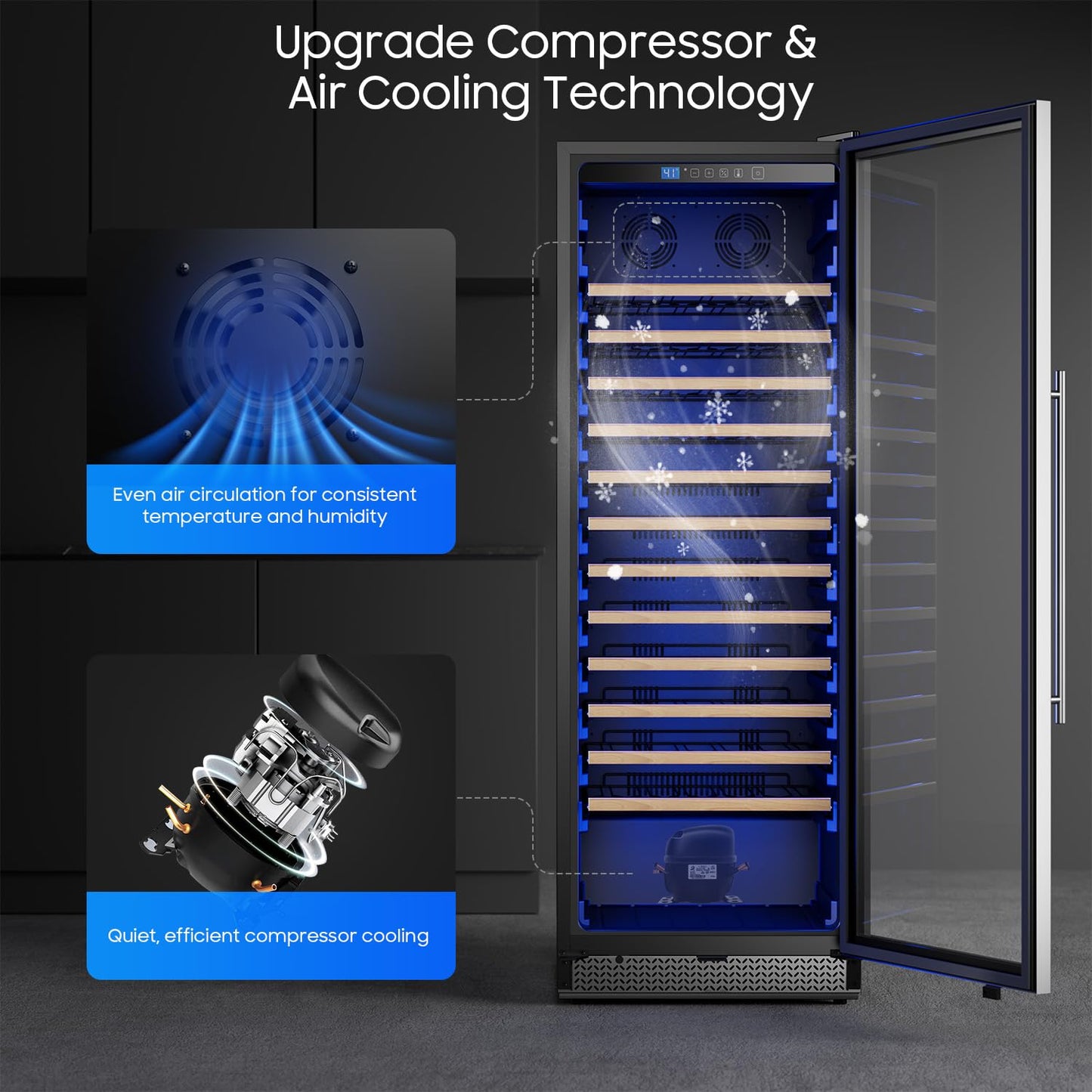 Vushine 24 Inch Wine Cooler, Wine fridge Freestanding or Built-In with Door Lock, Suitable for Mixed 158 Bottles Sizes, Low Noise Operation (14.4cu.ft)
