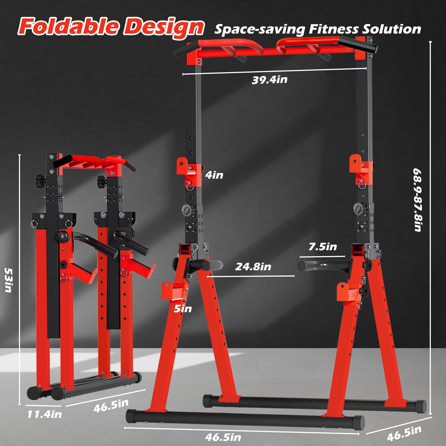 Aroha Foldable Power Tower Pull Up Bar Station, Multi-function Stable Pull Up Dip Station for Home Gym Strength Training Equipment