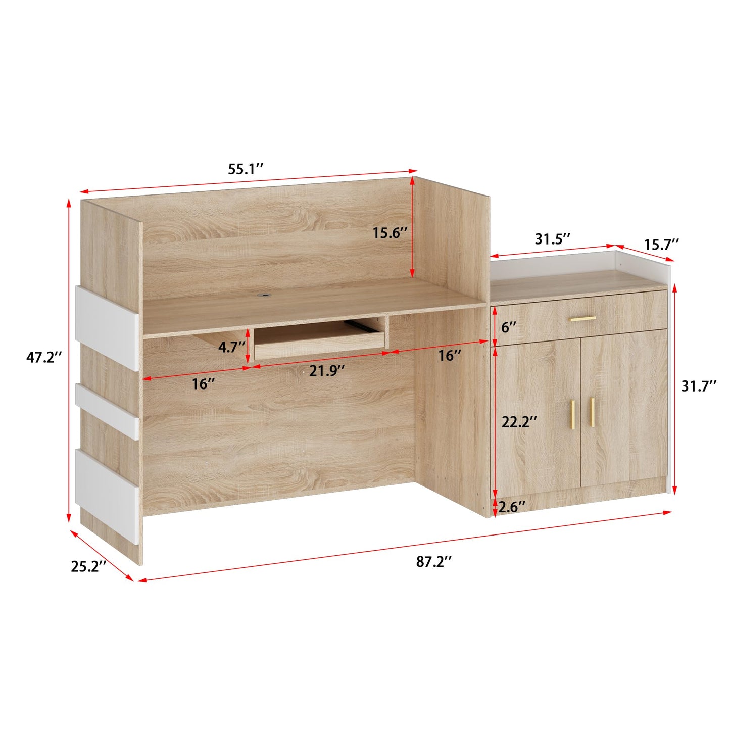 ECACAD Oak & White Reception Desk with Keyboard Tray, Retail Counter with Cabinet, Checkout Counter Table for Office Clinic Retail Lobby Salon