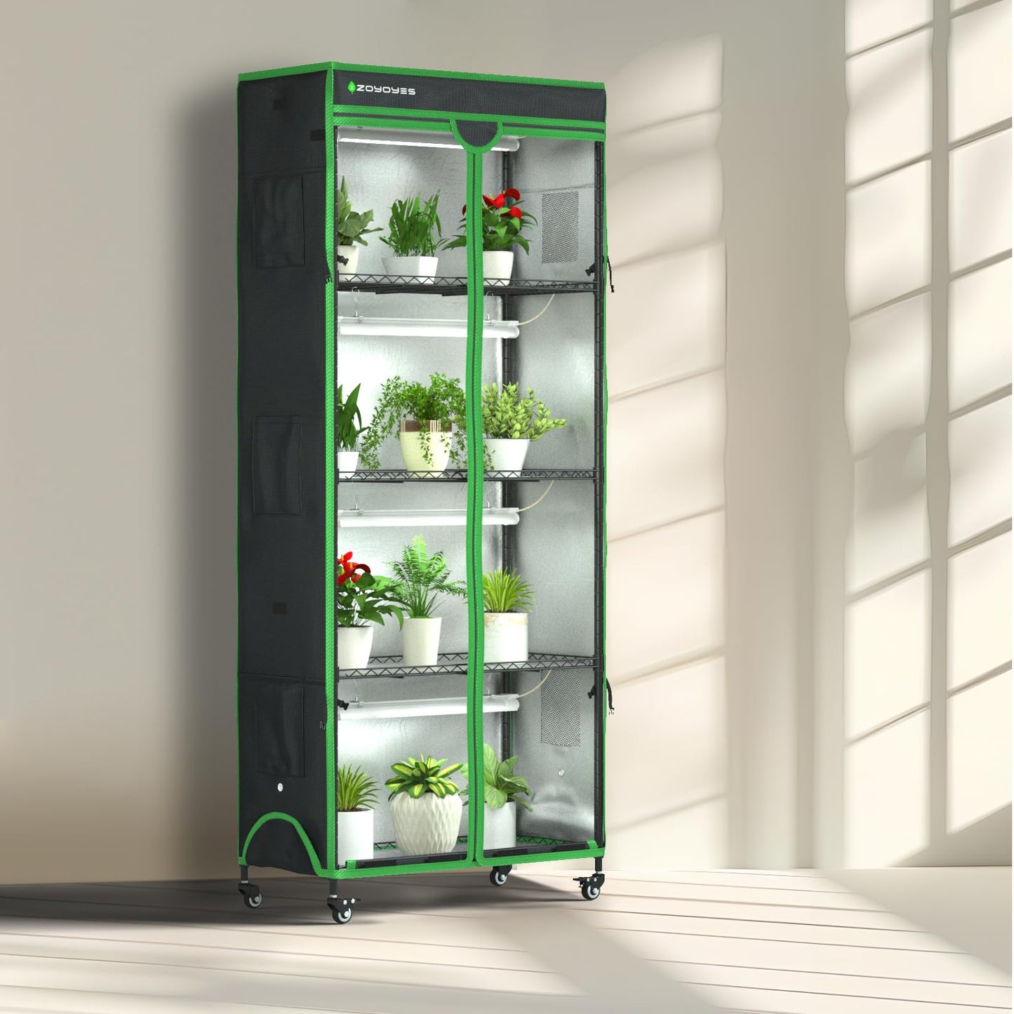 ZOYOYES Indoor Greenhouse Kit with Grow Lights on Cover, 36"W x 18"D x 72"H