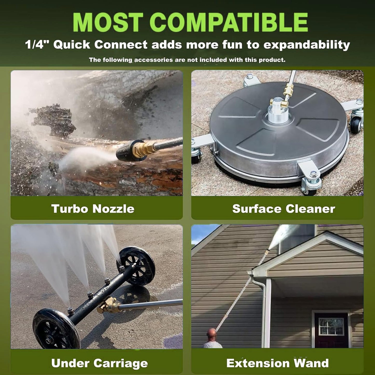 commowner 5000PSI Electric Power Washer with 33FT Flexible Extension Pressure Washer Hose, 4 Nozzles, Professional PowerWashers for Home/Car(Green)