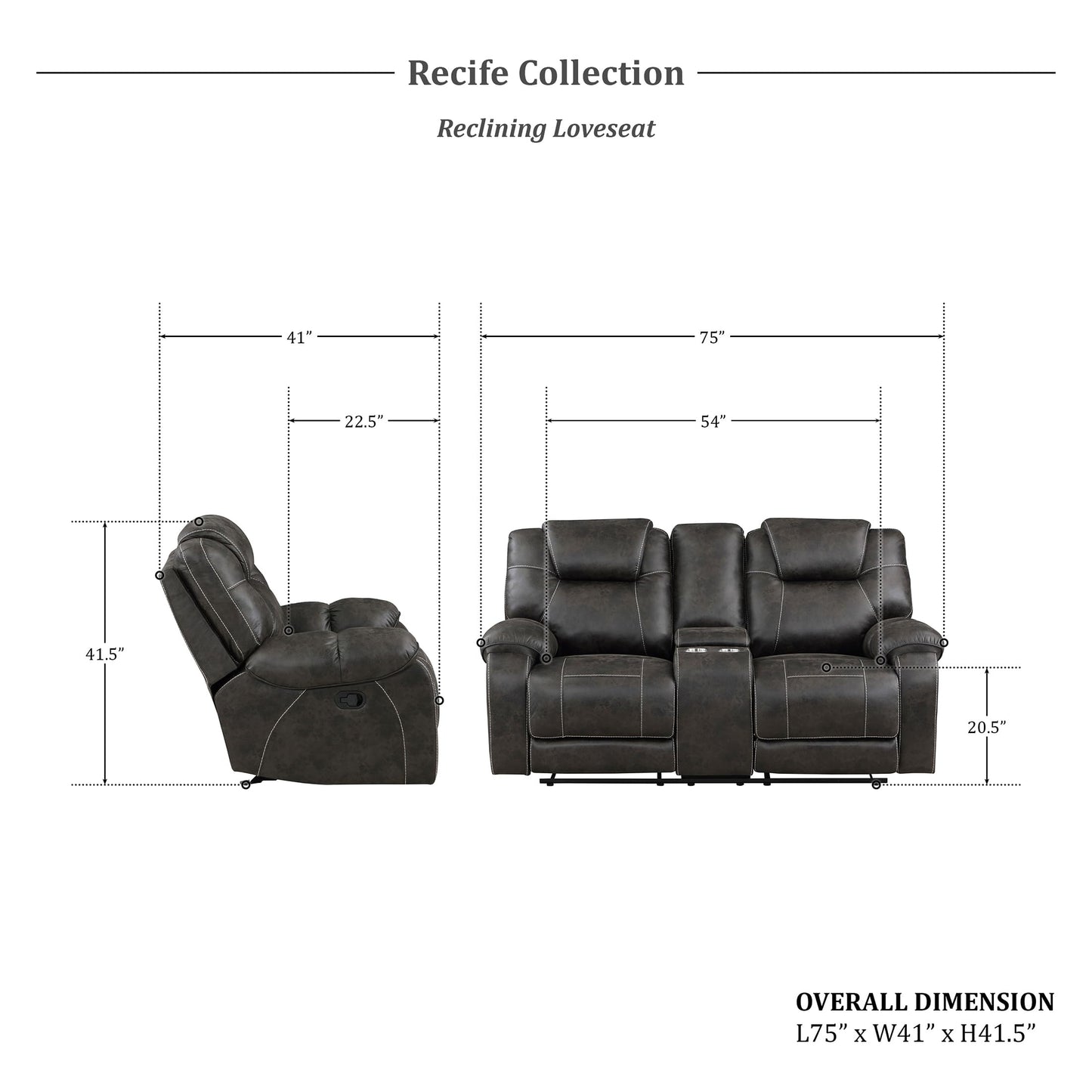 Lexicon Manual Double Reclining Loveseat, Polished Microfiber Manual Wall Hugger Loveseat Recliner for Living Room, Center Storage Console/Cup Holders/Pillow Top Arm, Easy Assembly, Chocolate