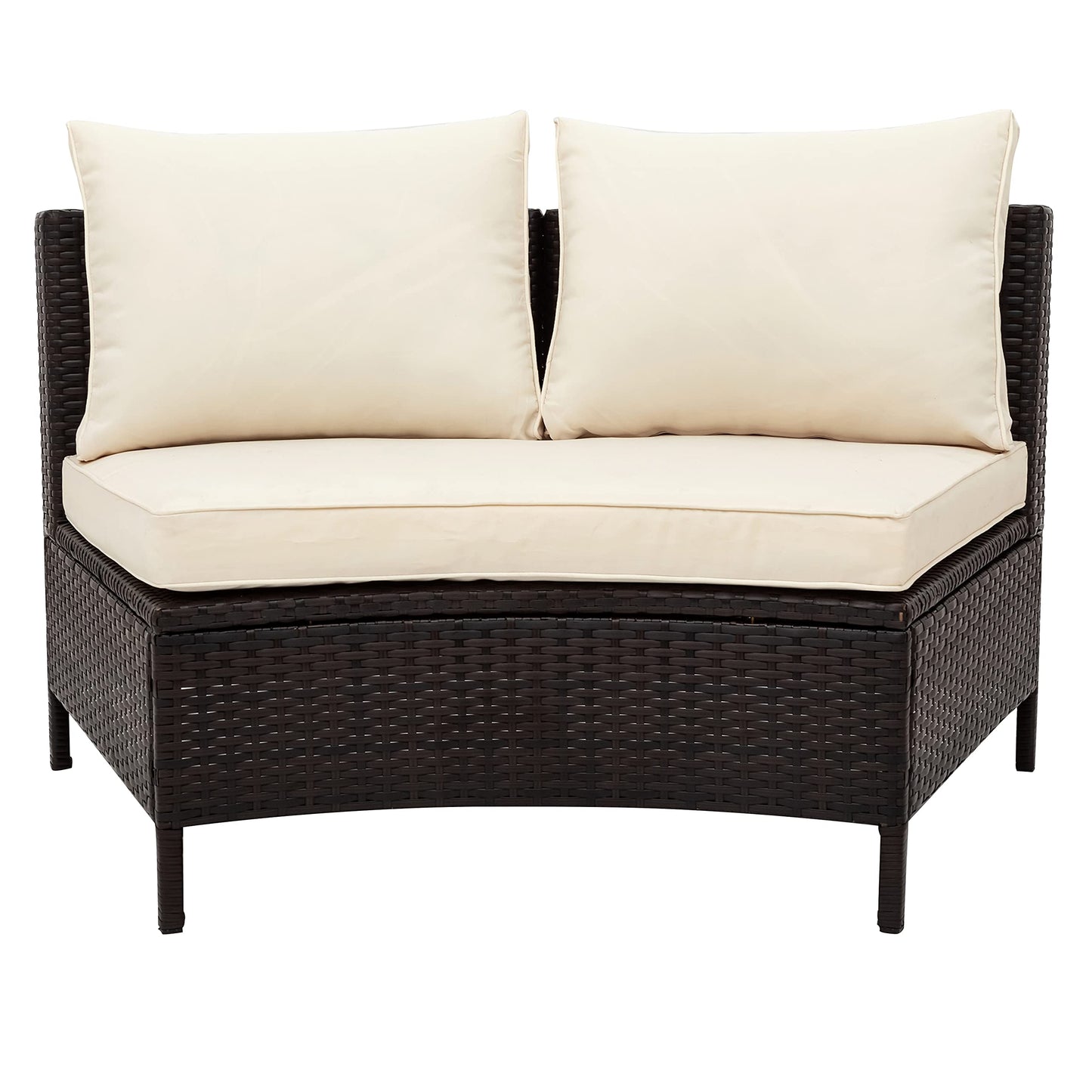 GDFStudio Marlen Patio 5-Piece Conversation Set, Outdoor Half Moon Sectional Sofa Set with Tempered Glass Coffee Table and Removable Cushions, All Weather PE Wicker Modular Sectional Sofa Set, Beige