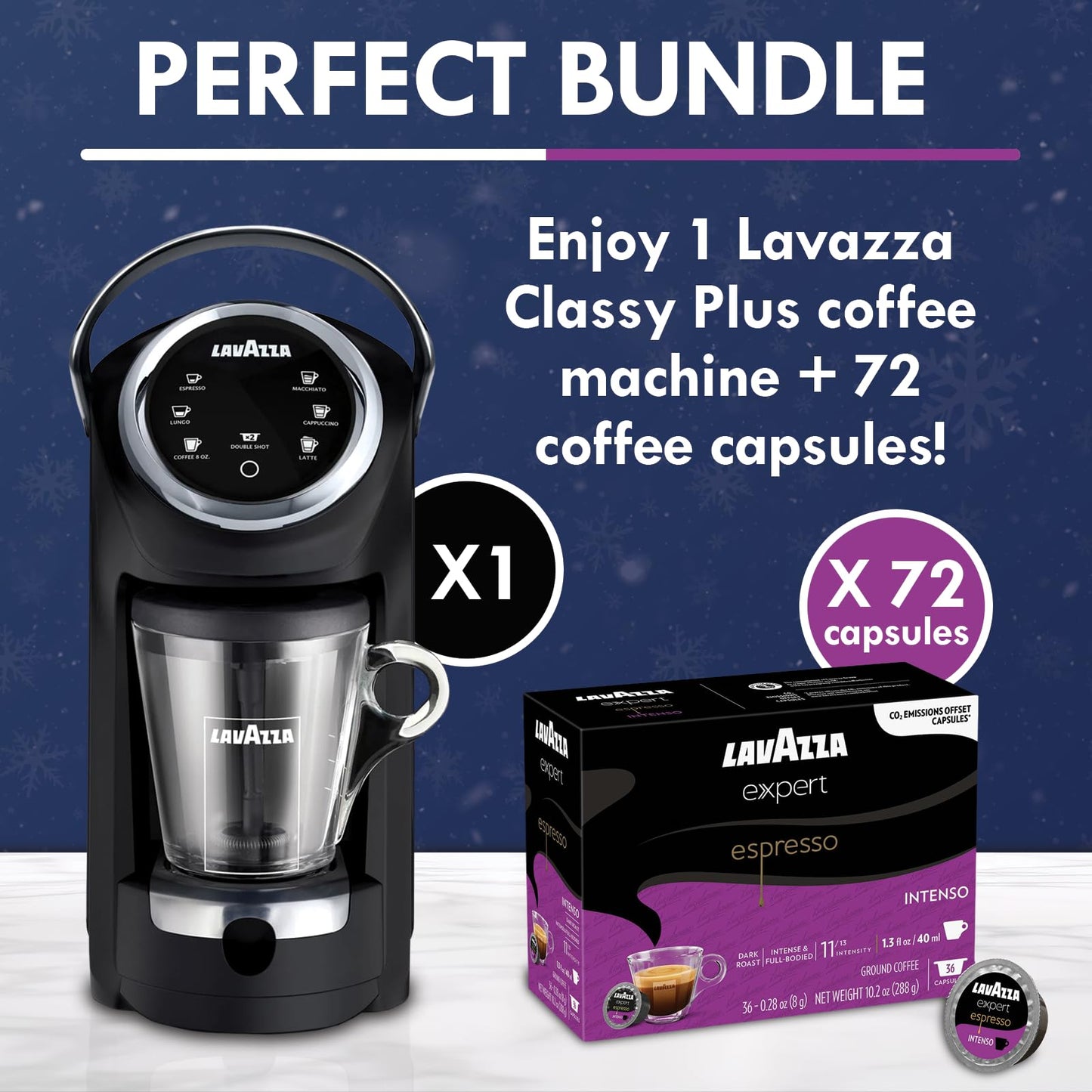 Lavazza Classy Plus Coffee Maker – 72 Count Intenso Espresso Capsules – Dual Brew Espresso & Lungo Machine Compatible Expert Capsules