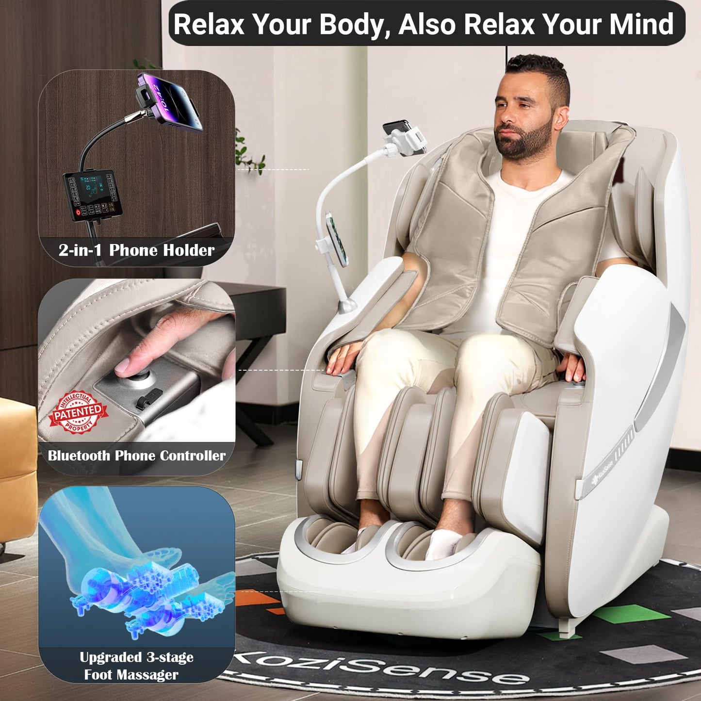KoziSense A18 3D Massage Chair Full Body, Zero Gravity SL-Track Shiatsu Massage Recliner Chair with Heat, AI Control, Body Scan and Calfrest Extension (Upgraded)