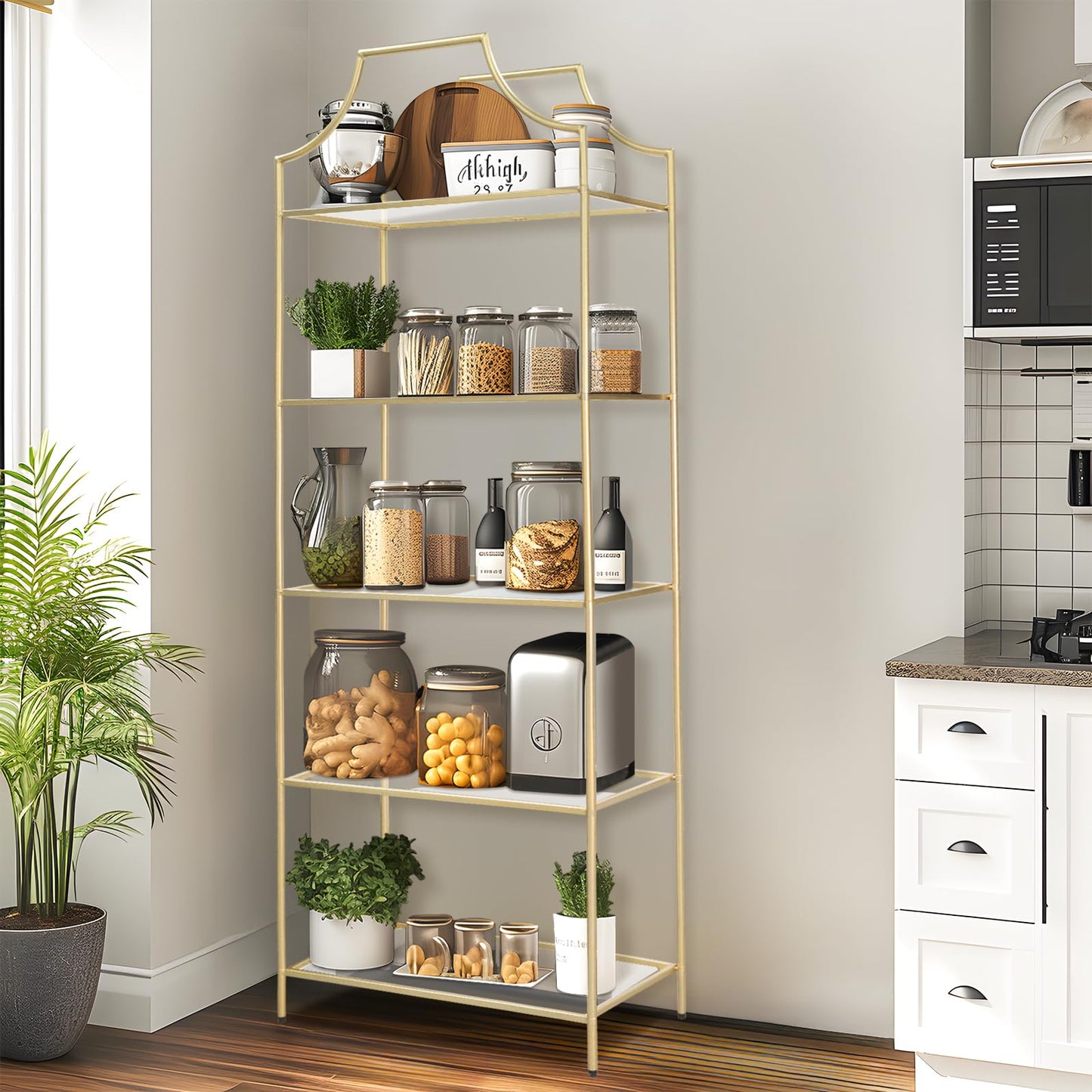 GIFTTROVE 5 Tier Bookshelf, Metal Book Shelf for Storage, Tall Storage Display Bookcase, Modern Open Book Case for Bedroom, Living Room, Glass Office Organization Shelf, 66.3" X 26" X 13"