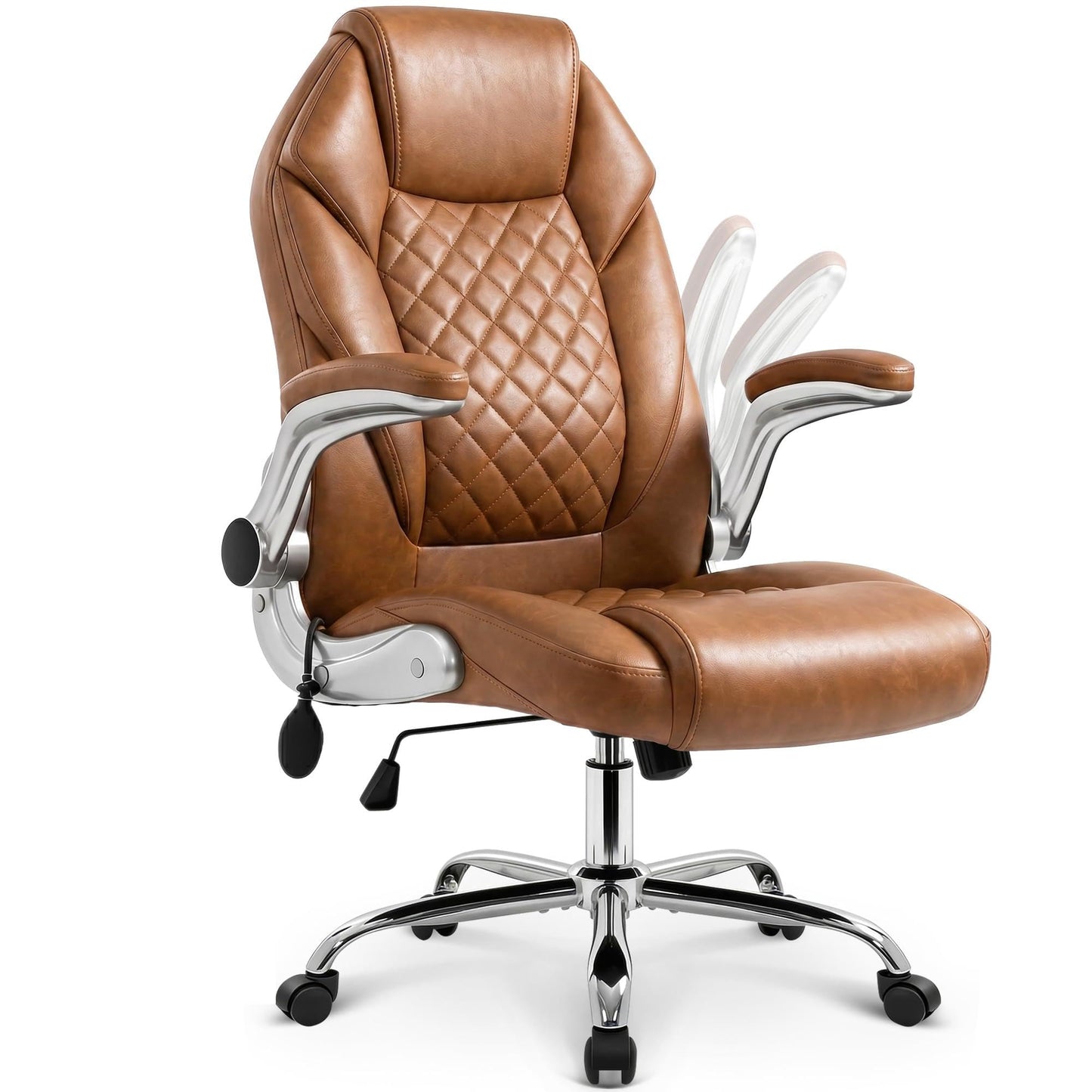 NEO Chair Executive Office Chair High Back Ergonomic Computer Desk Chair with Adjustable Lumbar Support Padded FILP-up Arms PU Leather Comfy Task Tilt Swivel for Home (Brown)