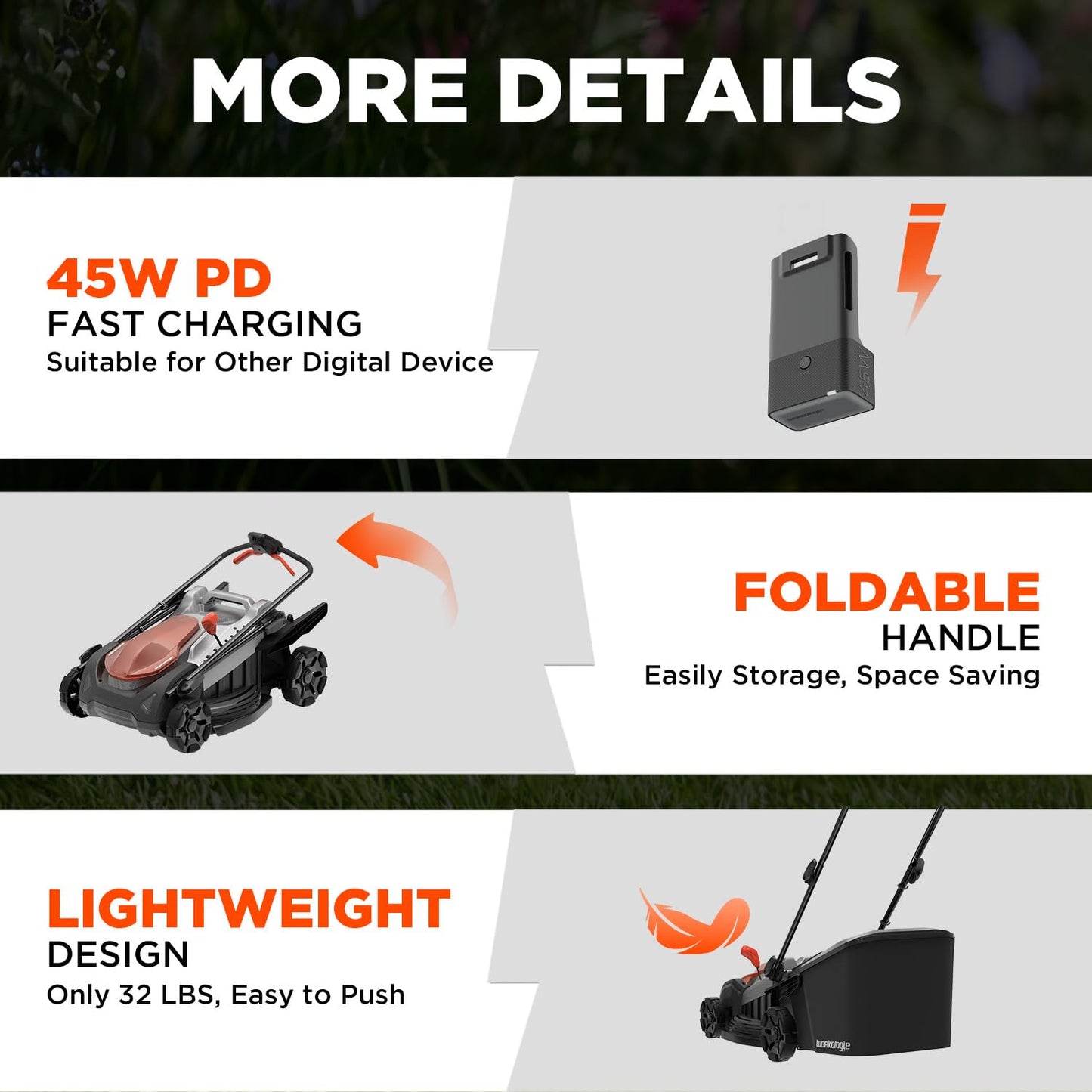 18 Inch Electric Lawn Mower, 2×20V Brushless Mower with 6-Position Height Adjustment, Cordless Push Lawn Mower, 2×5.0Ah Batteries & Charger Included