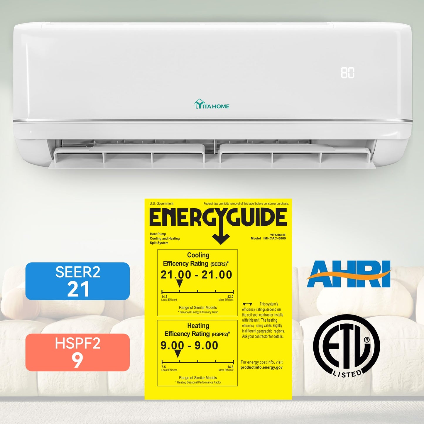 YITAHOME 18000 BTU Mini Split AC/Heating System, WiFi Enabled 21 SEER2 208-230V Inverter Pre-charged AC Compatible with Alexa, Cool Up to 1250 Sq. Ft, Complete Installation Kit, 1.5 Ton