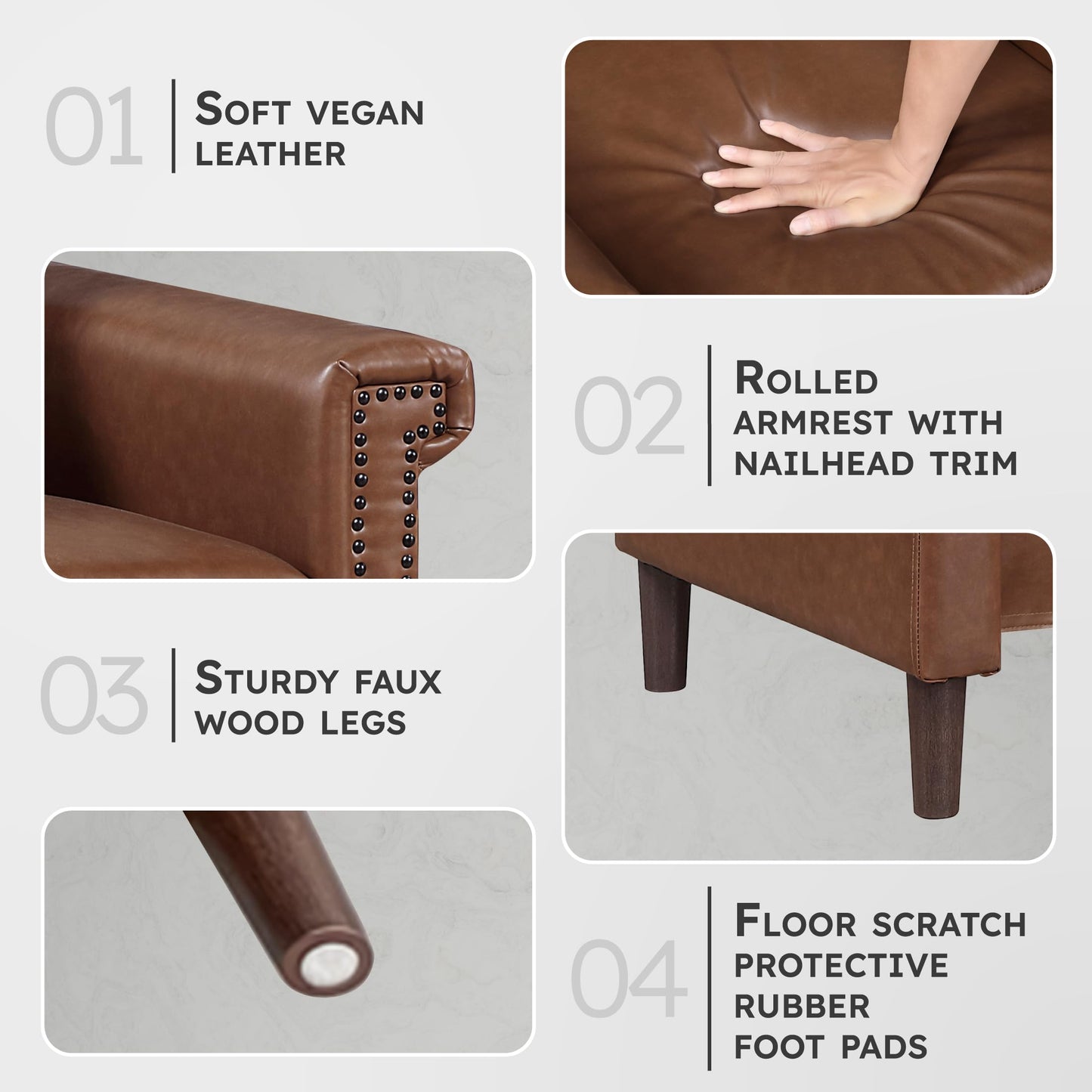 Lexicon 55.5" W Modern Living Room Loveseat - Faux Leather Love Seat with Rolled Arms, Attached Cushions, Nailhead Trim, for Bedroom/Apartment/Office, Easy Assembly, Chocolate