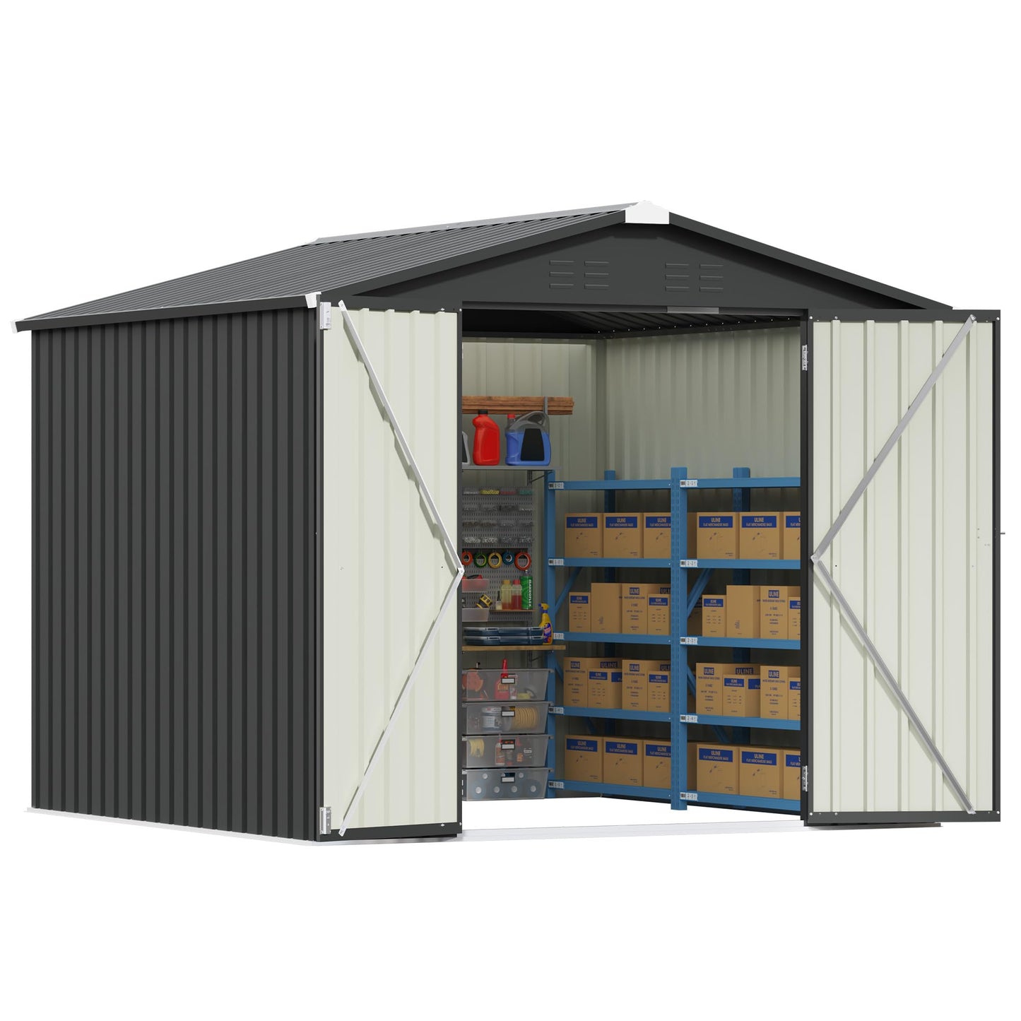 Patiowell 8x8 FT Outdoor Storage Shed, Garden Tool Storage Sheds with Sloping Roof and Double Lockable Door, Outdoor Shed for Backyard Patio Lawn, Black