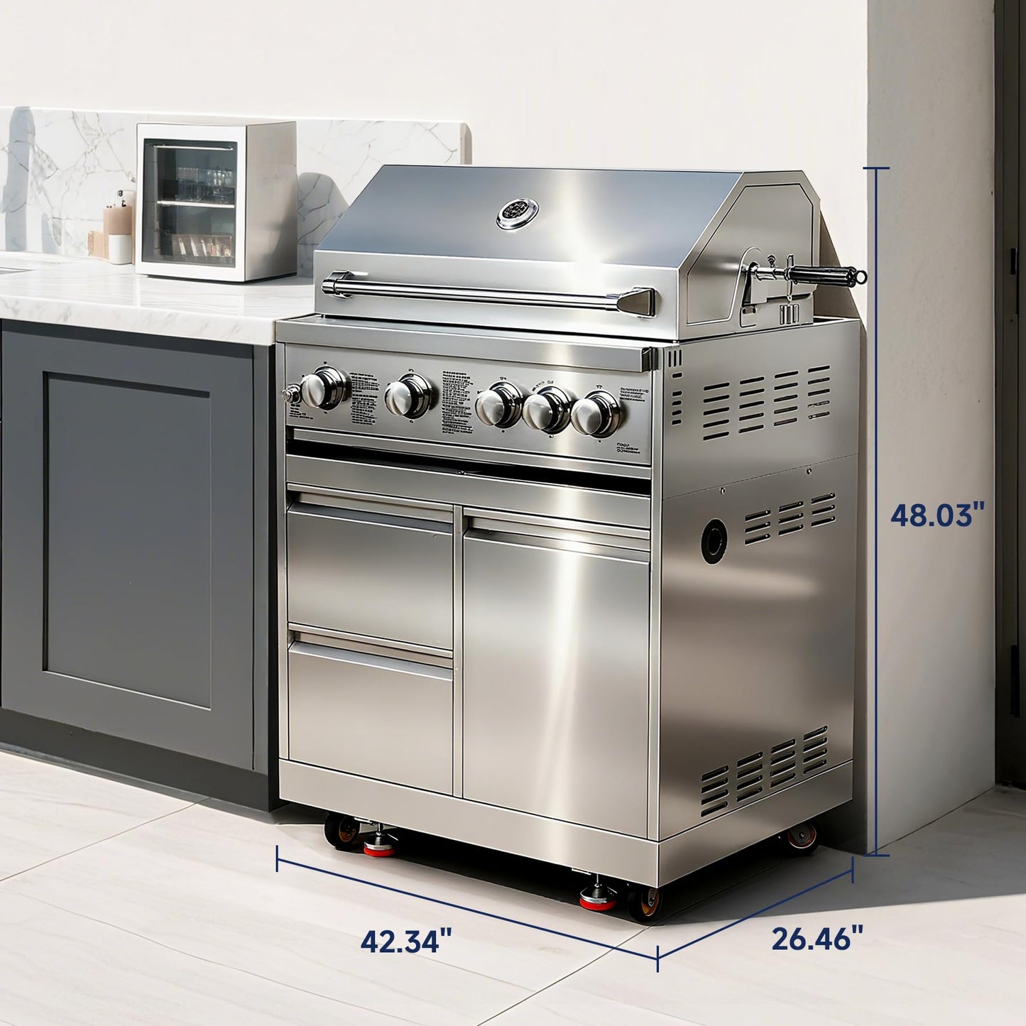 BODEGA Outdoor Stainless-Steel Kitchen Drawers Cabinet For Built-in BBQ Grill .Stainless-Steel outdoor kitchen grill cabinet with 2 Drawers and Propane Tank Storage,(Fits 30"-MK04SS304 Propane Grill).