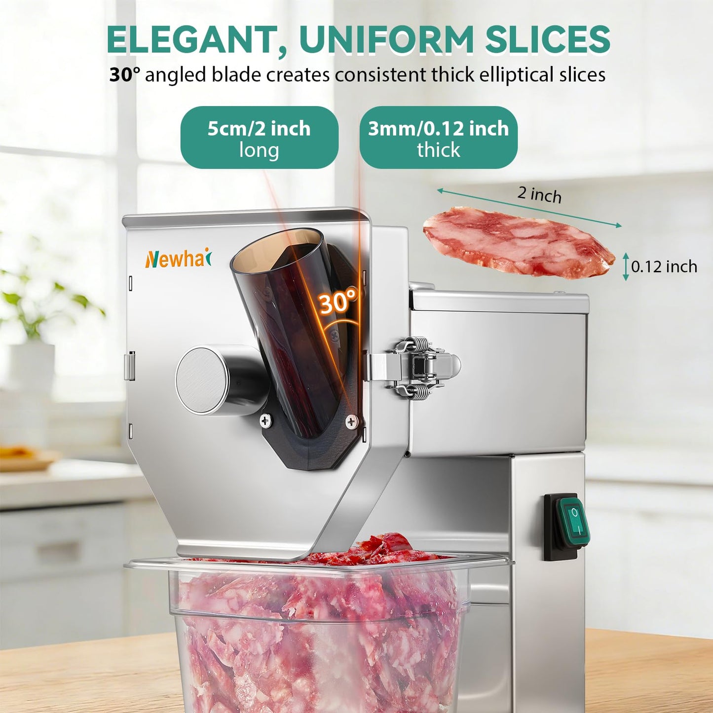 Newhai Commercial 3mm Sausage Garlic Slicer, 200W Electric Ham Slicing Machine with Automatic Feed Stainless Steel Meat & Vegetable Cutter for Sausage, Carrot, Smoked Pork (3mm)
