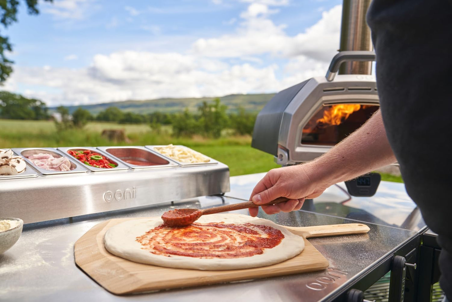 ooni Large Modular Outdoor Table - 31x31x35 Inch Stainless Steel Pizza Oven Stand, Barbecue Cart, Outdoor Pizza Station