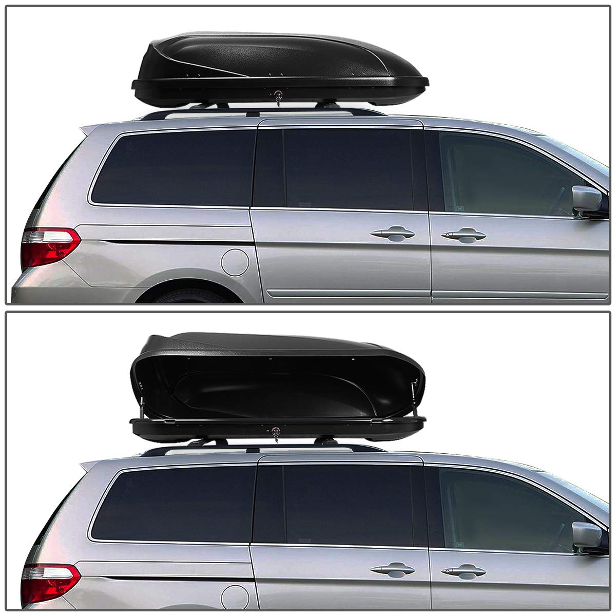 DNA Motoring PT-ZTL-8095-BK Pair Aluminum Roof Rail Cross Bars+Cargo Box Baggage Carrier w/Lock+Keys,Black