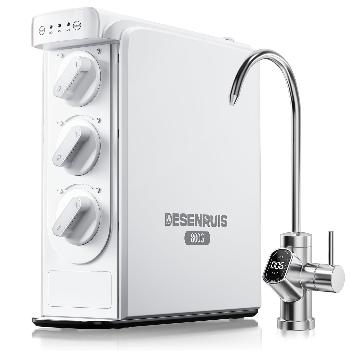 DESENRUIS Reverse Osmosis System, Dual RO Water Filter, 800 GPD Fast Flow, 3:1 Pure to Drain, Tankless Under Sink RO System, Reduce PFAS & TDS, Smart LED Faucet