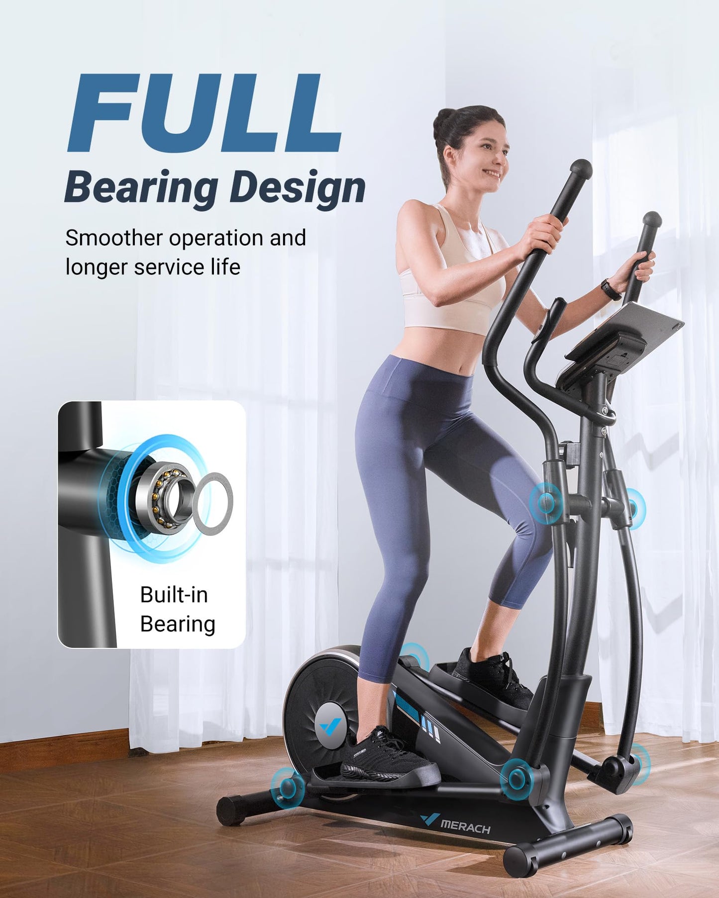 MERACH Elliptical Exercise Machine for Home Use, Elliptical Machine with Hyper-Quiet Magnetic Drive System, 16-Level Resistance Adjustment, 15.5IN Stride, 351LBS Loading Capacity, MERACH App