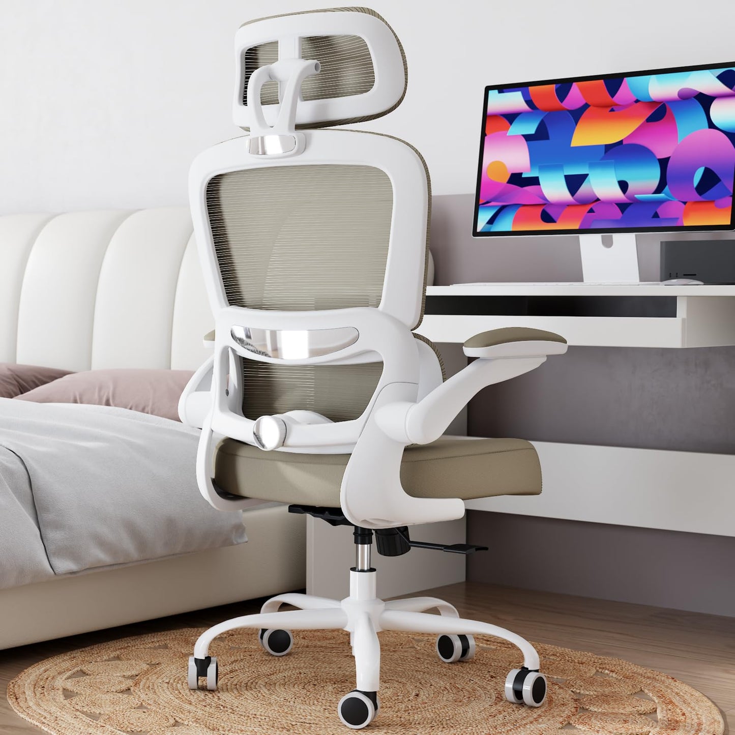 TRALT Office Chair Ergonomic Desk Chair, 330 LBS Home Mesh Office Desk Chairs with Wheels, Comfortable Gaming Chairs (Khaki)
