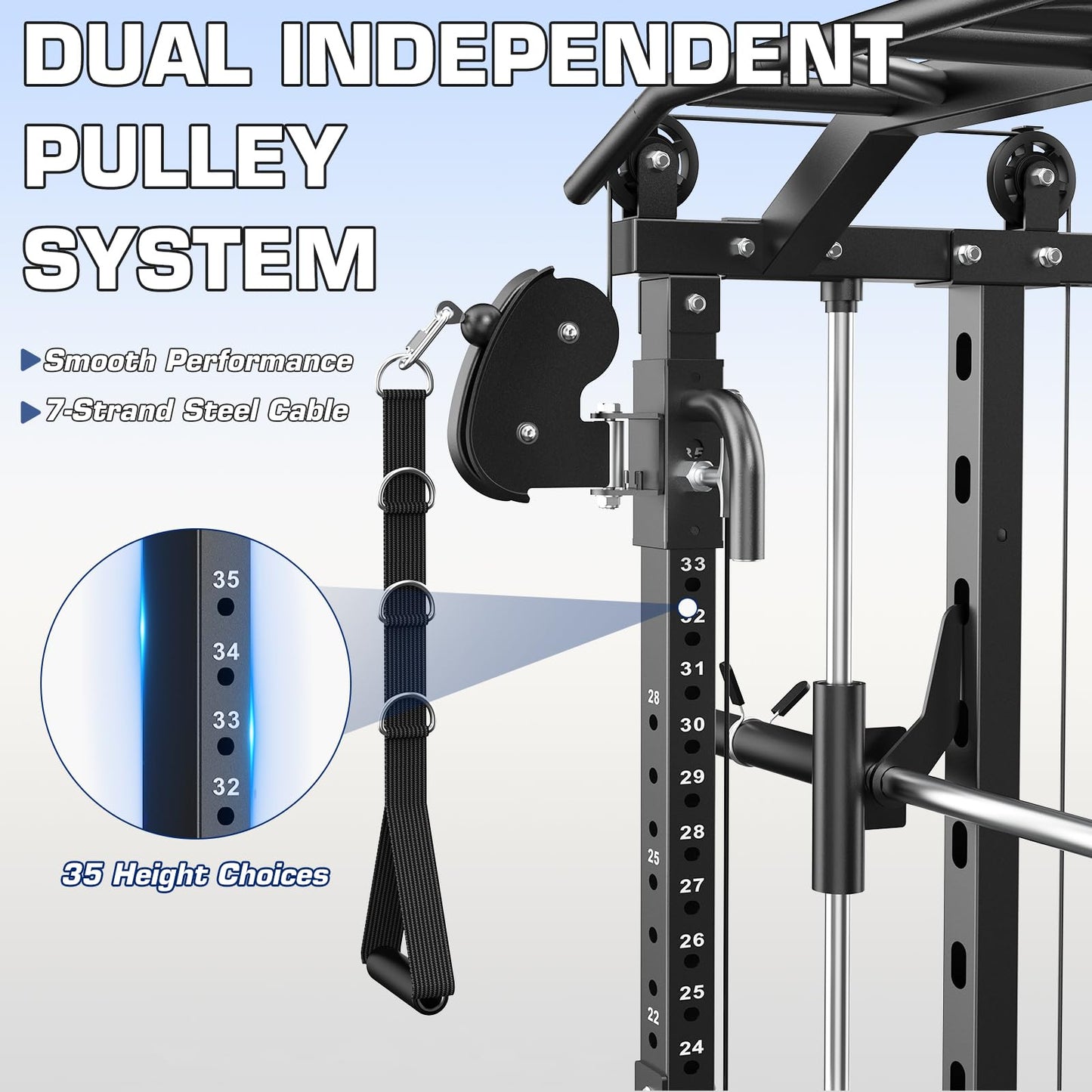DONOW Smith Machine with Weight Stacks, Power Cage Home Gym System with LAT Pulldown Cable Crossover Multi-Functional Trainer with Dual Pulley System with Weight Bench Cast Iron Weight Plates 240lbs