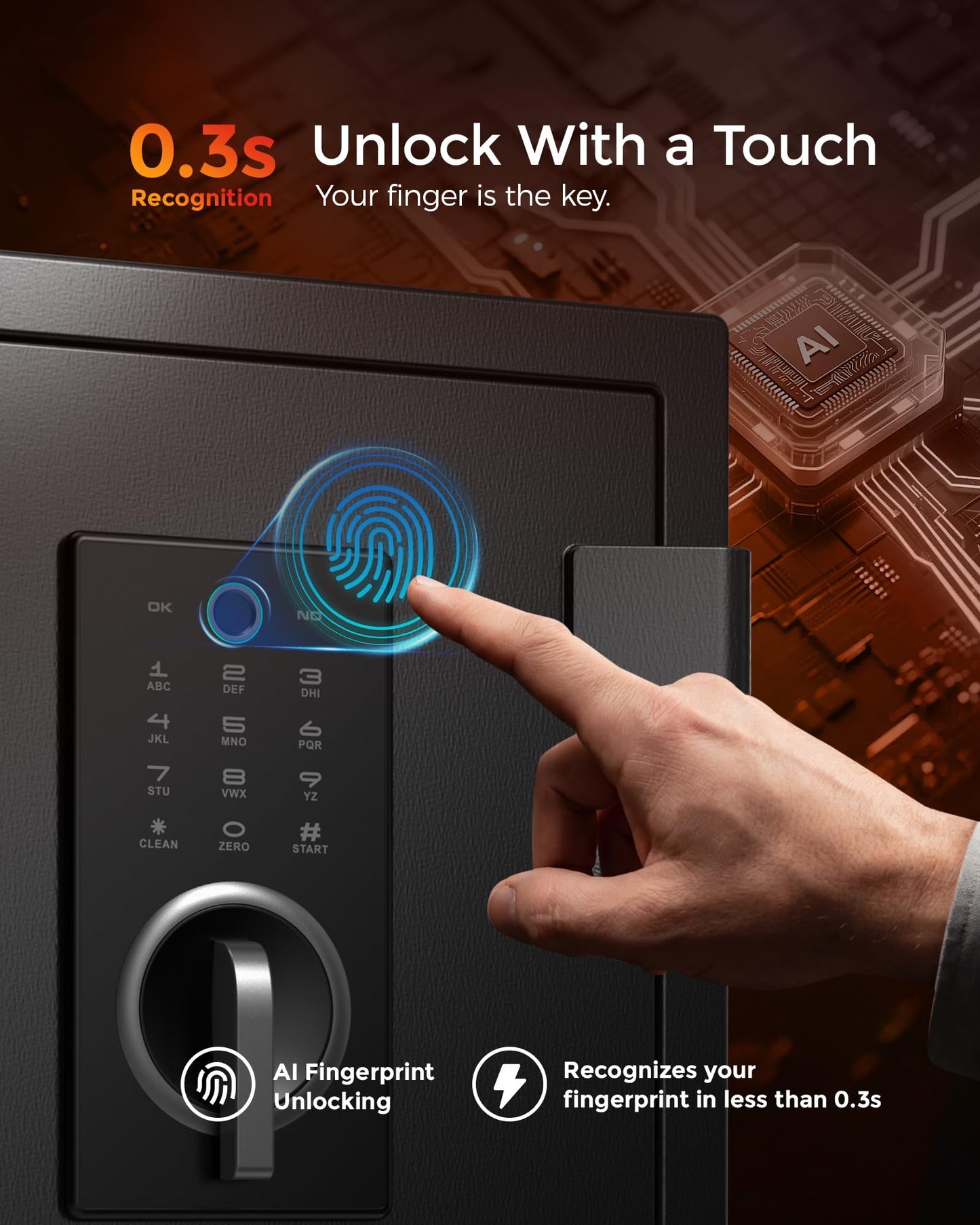 DAYI Fireproof Safe, 2.0 Cubic Feet Biometric Fingerprint Fire Proof Safes Box for Home Documents Money, Digital Touchpad Security Safe Dual Alarm System - DY-45FP