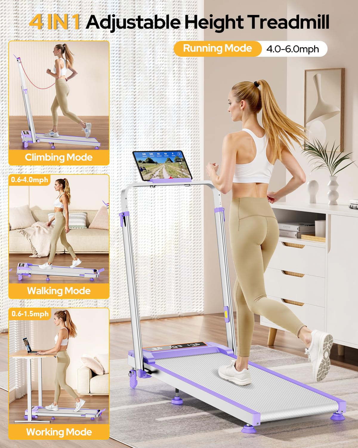 Trisomy 12% Incline Walking Pad Treadmill for Home, 3.5HP Walking Pad with Incline/Adjustable Height, 4 in 1 Under Desk Treadmill with Handle Bar, Foldable Treadmill 350LBS, APP & Remote, LED Display