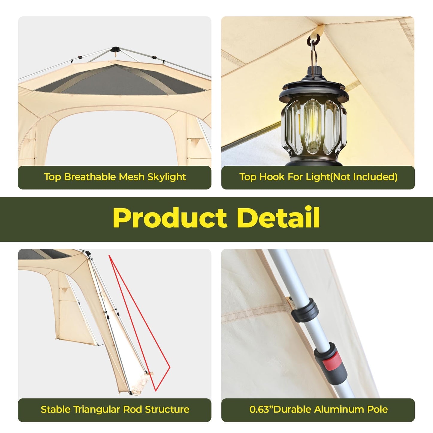 Alvantor 12' x 12' Pop Up Gazebo, All Weather 4-Season Instant Canopy Tent, UPF 50+ Waterproof Portable Pergola, Compatible with PVC/Mesh/Polyester Curtains for Patio Backyard Deck Garden Poolside