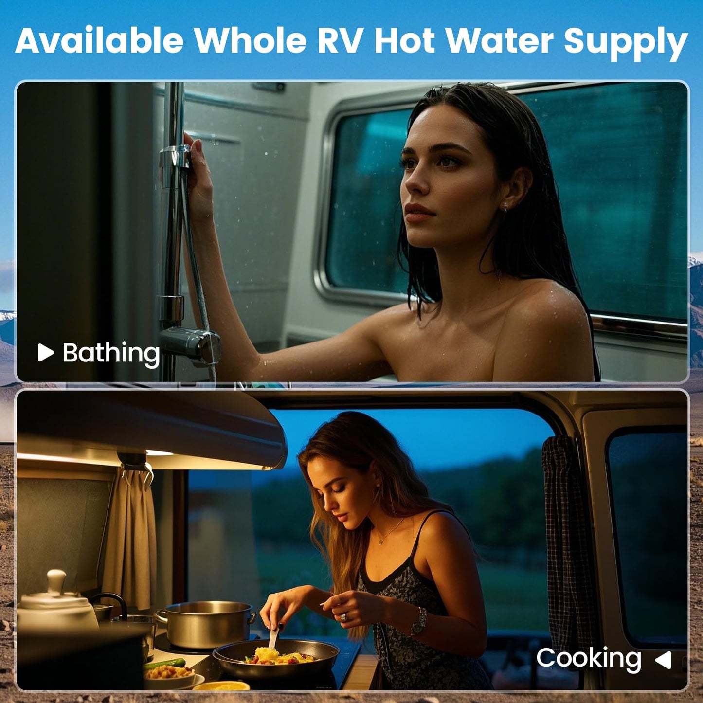 RV Tankless Water Heater with Shower Head, 65,000 BTU Propane Gas, DC 12V, High Altitude Ready with 15x15 Inch Door & Remote Controller Energy Saving & Freeze Protection for RVs