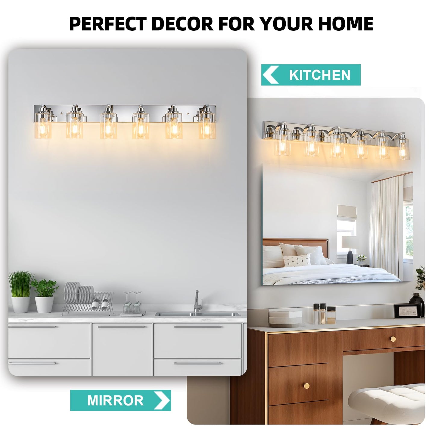 ALAISLYC 6-Light Bathroom Light Fixtures Modern Chrome Vanity Lights for Bathroom Lighting Fixtures Over Mirror with Clear Glass Shade for Cabinet Mirror Bedroom Hallway