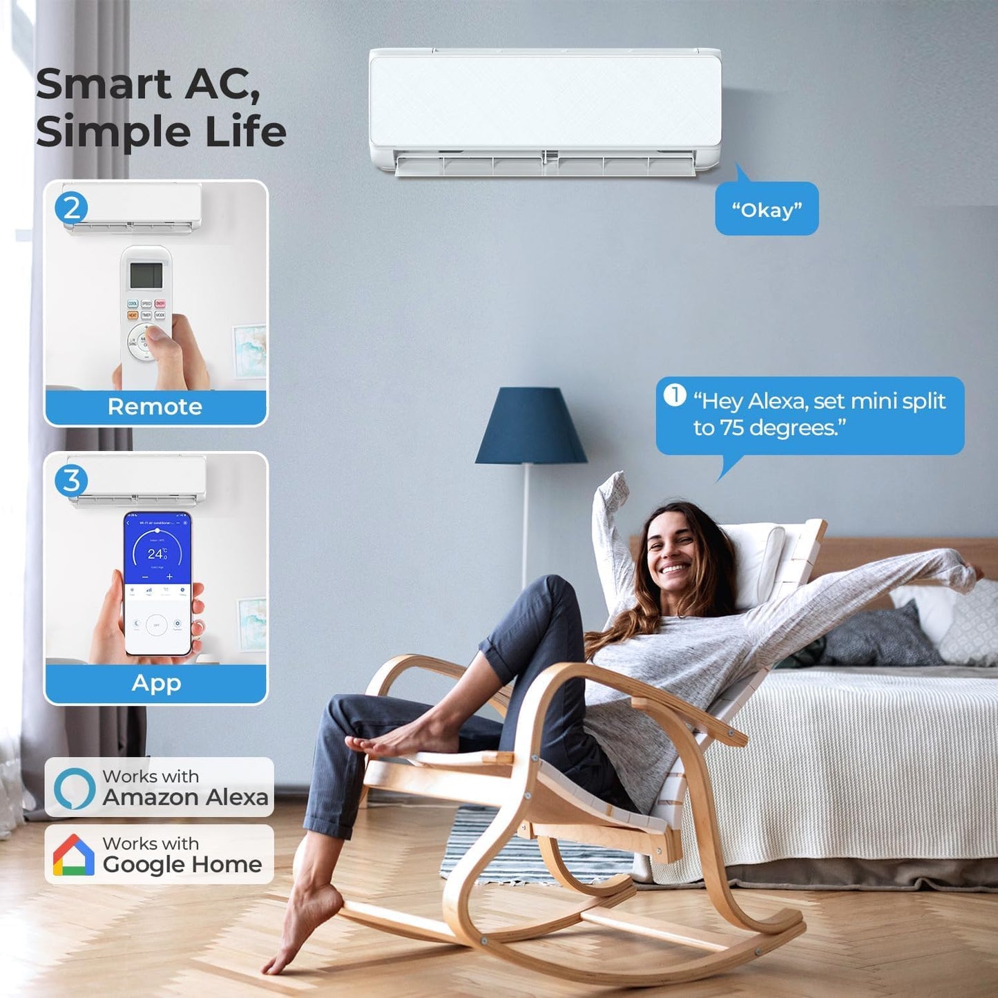 12000 BTU Mini Split Air Conditioner, 22 SEER2 Energy-Efficient Ductless Inverter Heat Pump, Cools Up to 750 Sq.Ft, Ultra-Quiet, WiFi & Alexa Smart Control, Installation Kit, 115V,White