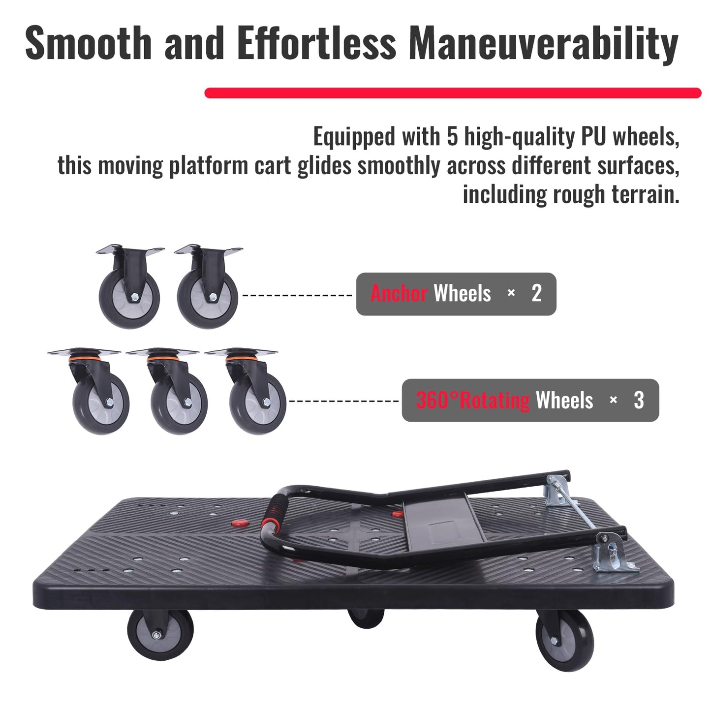 Dawot 1320lbs Foldable Platform Truck Dolly with Swivel Wheels, Heavy Duty Moving Platform Hand Truck, Moving Flatbed Cart Push Cart Platform Dolly Cart for Groceries, Warehouse(43.31" x 25.51" Black)