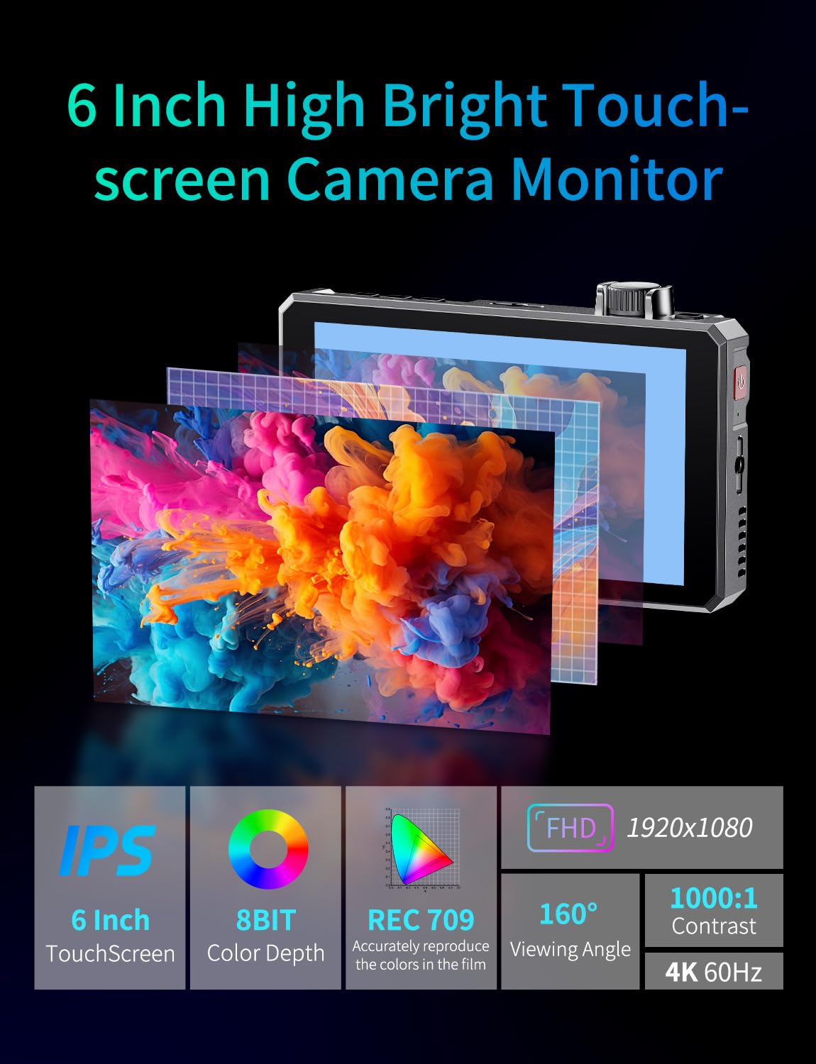 FEELWORLD SC6 6 inch 1500nit 3G SDI Aluminum On Camera Field DSLR Monitor, Touchscreen Support HDMI 4K60 Custom 3D LUT, Waveform for Outdoor Professional Video Photography with F750 Battery and Bag