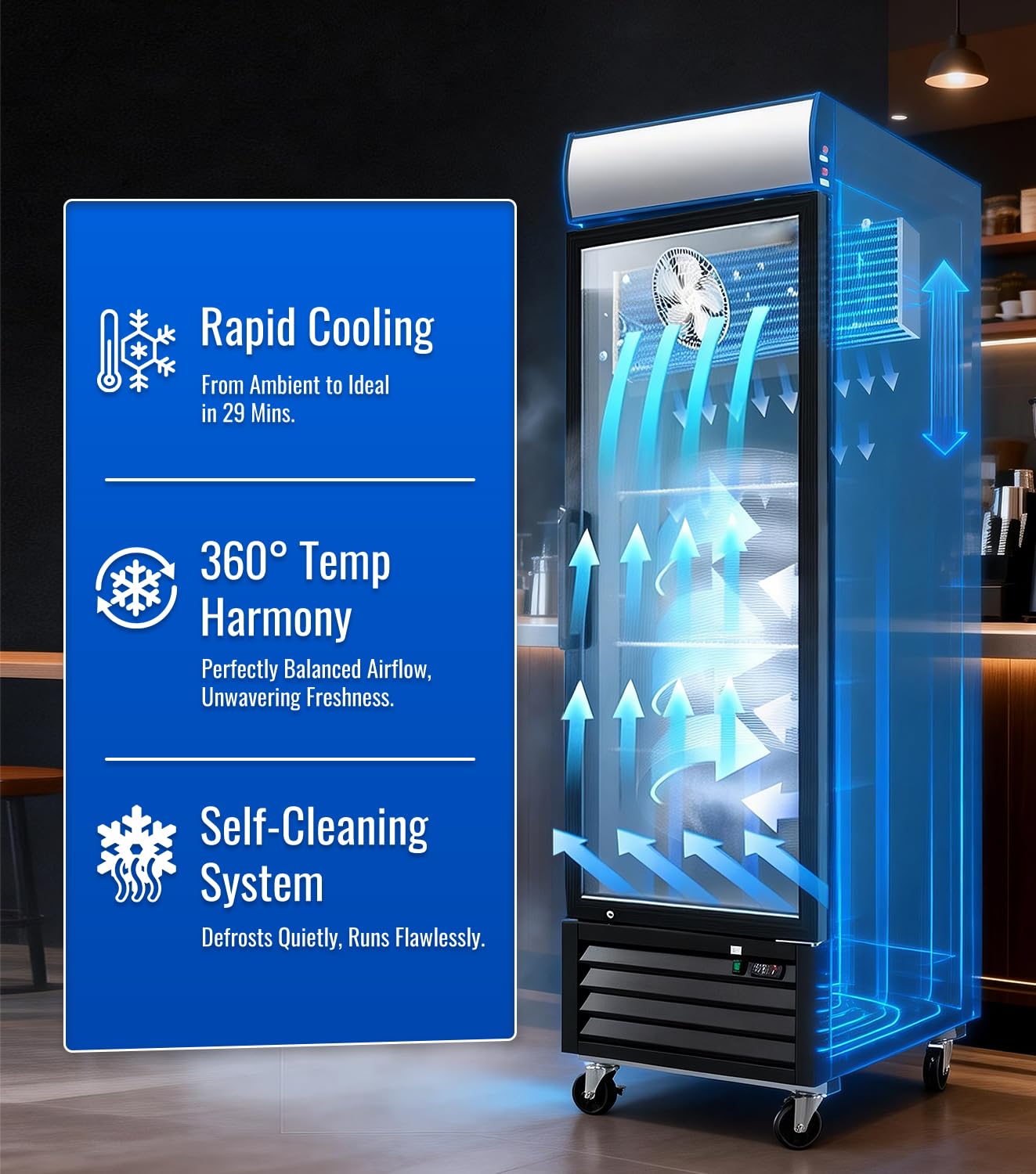 27" Commercial Display Freezer Upright, 20.6 Cu.ft Merchandiser Freezer with Triple-Pane Glass Door, -8 to -1℉, Auto Defrost, LED Sensor Light, Good Choice for Supermarkets, Cafes, Stores
