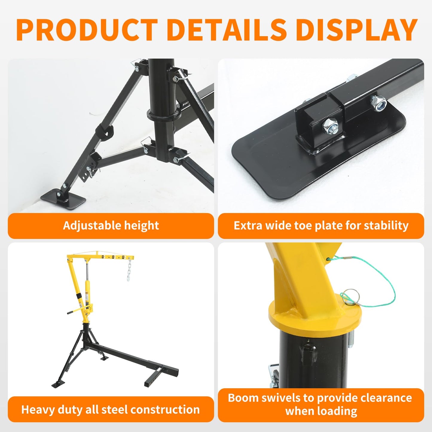 MaxxHaul 70238 Hydraulic Receiver Hitch Mounted Crane – 1000 lb. Capacity – Portable Swivel Pickup Truck Hoist with 360° Rotation and Adjustable Support Legs – Fits 2" Class III & IV Hitches