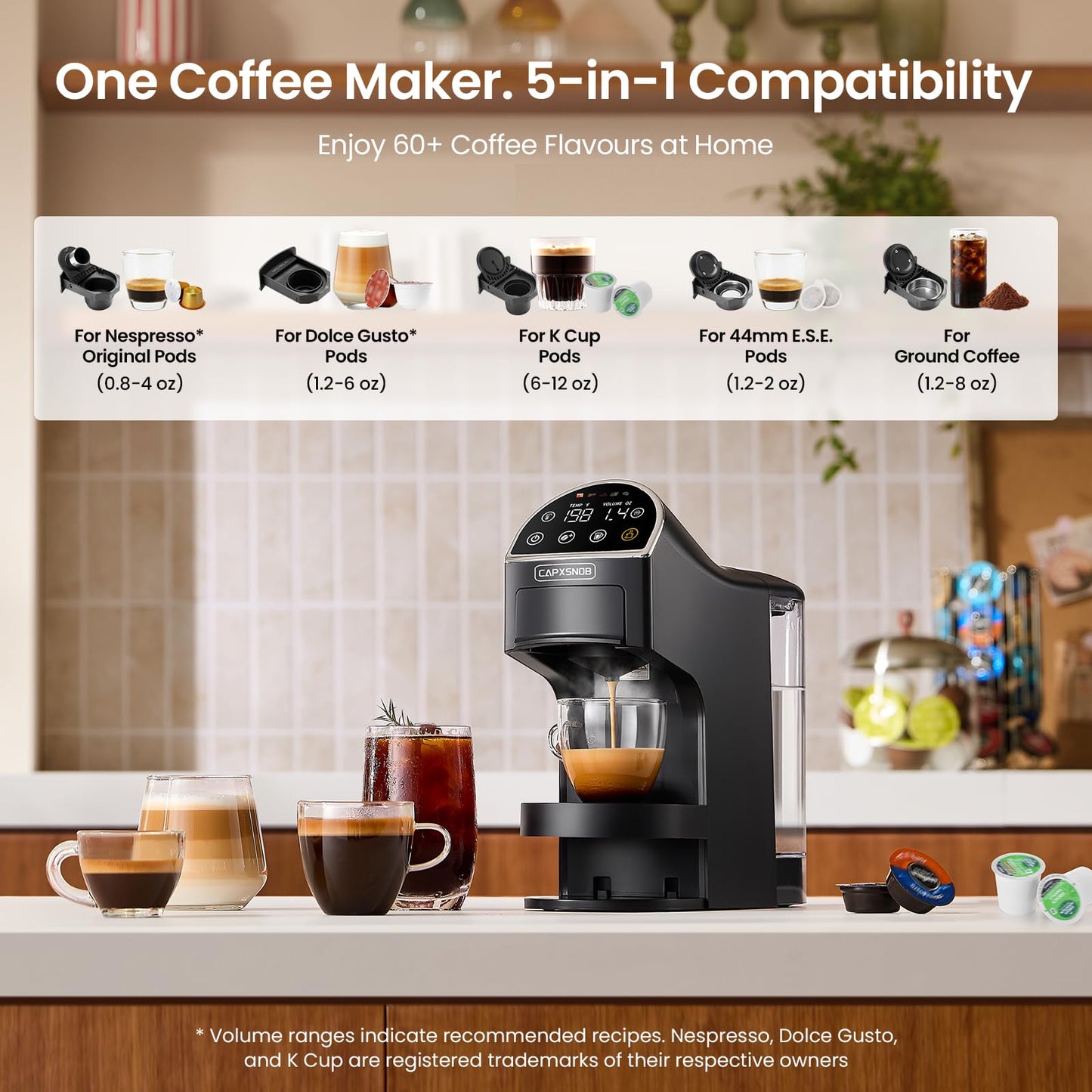 Magician2 Mini Coffee Maker compatible with Keurig K Cup, Nespresso Original, Dolce Gusto, ESE Pods | LED Touchscreen, Customizable Brewing, 20 Bar, 42 oz | Espresso Coffee Machine for Home & Office