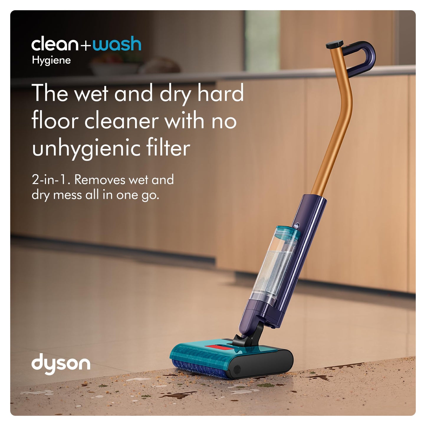 Dyson Clean+Wash Hygiene Wet and Dry Cleaner for Hard Floors - Cordless, 70 Minutes Run time, lays Flat, Anti-Tangle, self-Cleaning Roller, Drying Dock