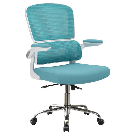 Blue Office Chair, Ergonomic Desk Chair - Thick Cushion Adjustable Height Computer Chair with Lumbar Support and Flip-up Armrests, Home Office Desk Chairs, Swivel Executive Task Chair