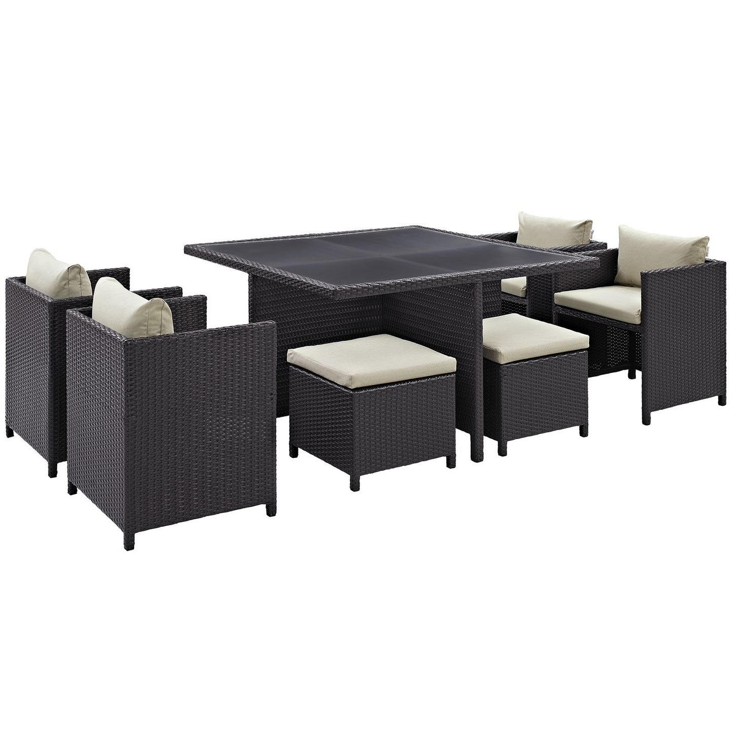 Modway Inverse Wicker Rattan 9-Piece Outdoor Patio Dining Furniture Set in Espresso Beige