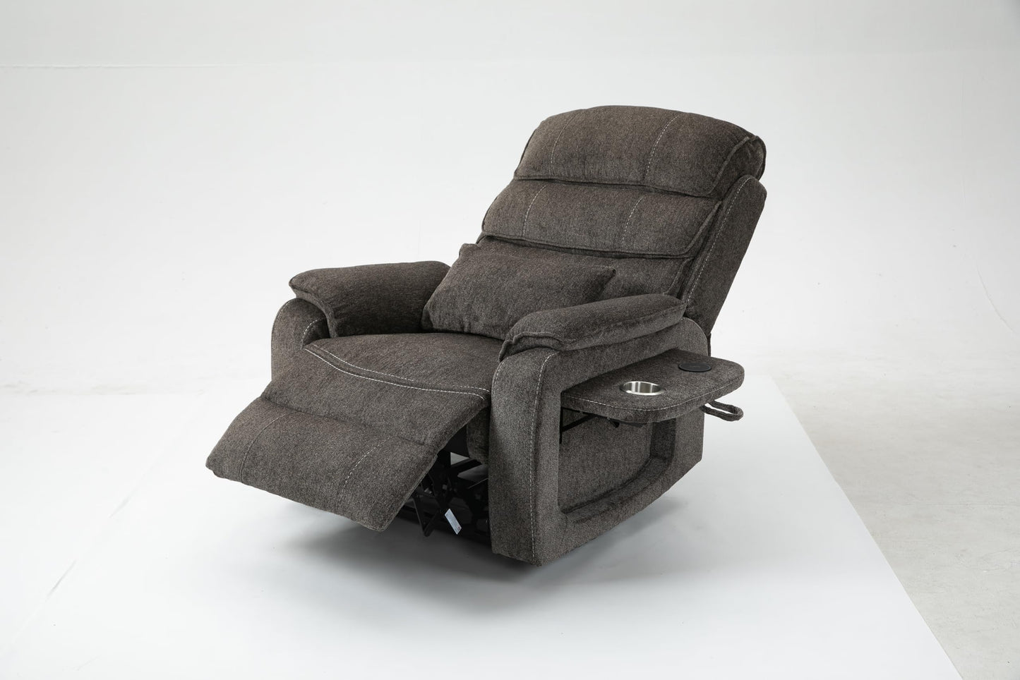 Ball & Cast Lift Recliner Chair with Sides Pockets,Lounge Relax Single Sofa W/Maximum Adjustable Tilt 180 Degrees and Multi-Function Massage & Heat,Armrests W/Cup Holder,for Living Room,Light Brown