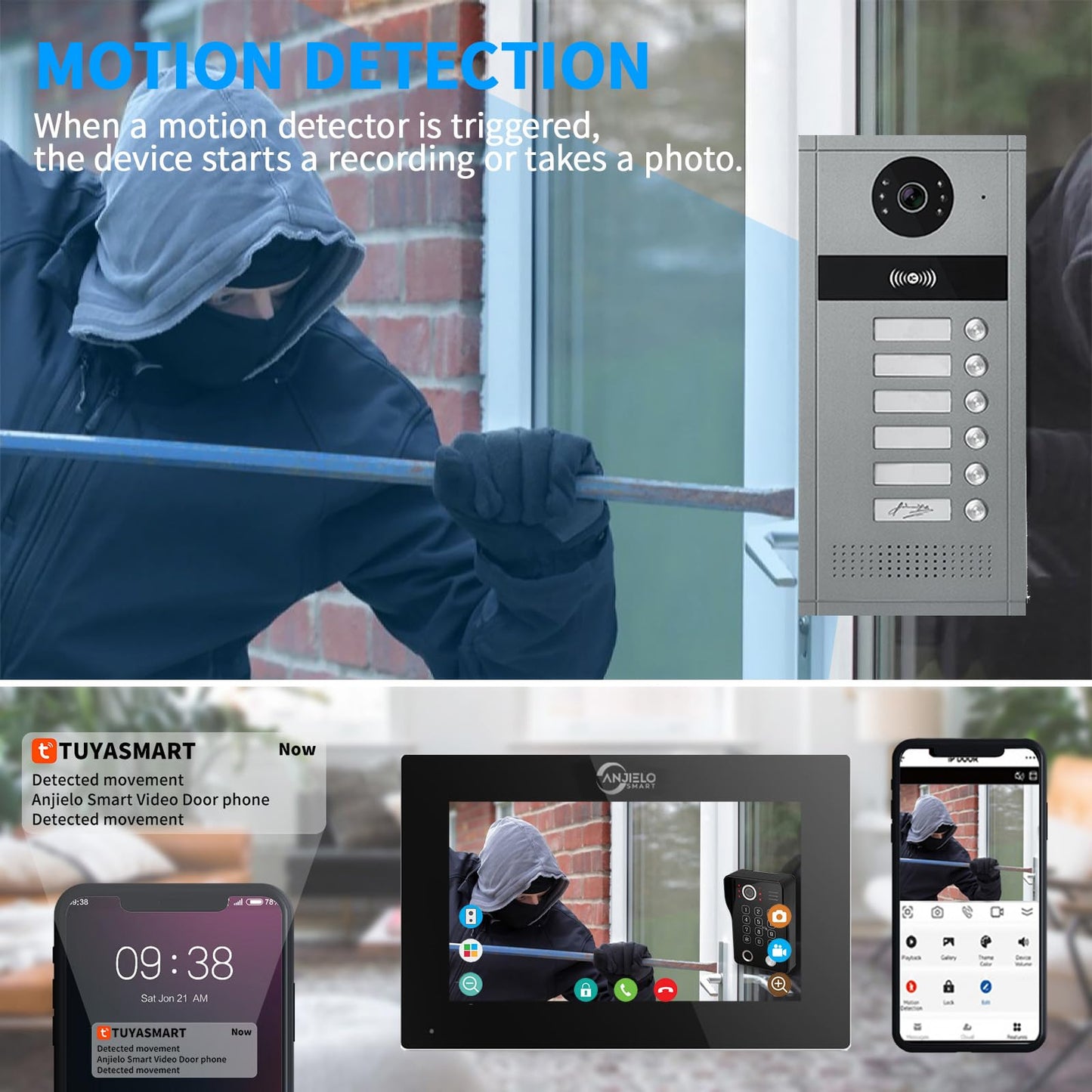 Wired Video Apartment Doorbell Intercom System,6/12/18/24 Units 7 inch Touch Monitor Video Door Phone Indoor Outdoor Kit,2 Way Audio,1080P,Motion Detect for Home (6 Family)