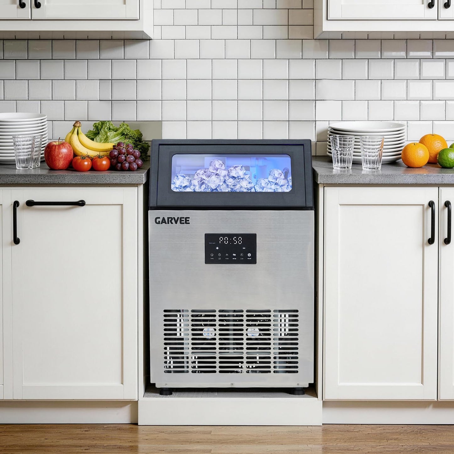 Commercial Ice Maker Machine, 150 lbs/24h with 40 lbs Storage Capacity, Stainless Steel Ice Maker with Self-Cleaning & LED Display, Built-in/Freestanding/Under Counter,for Home Bar Restaurant