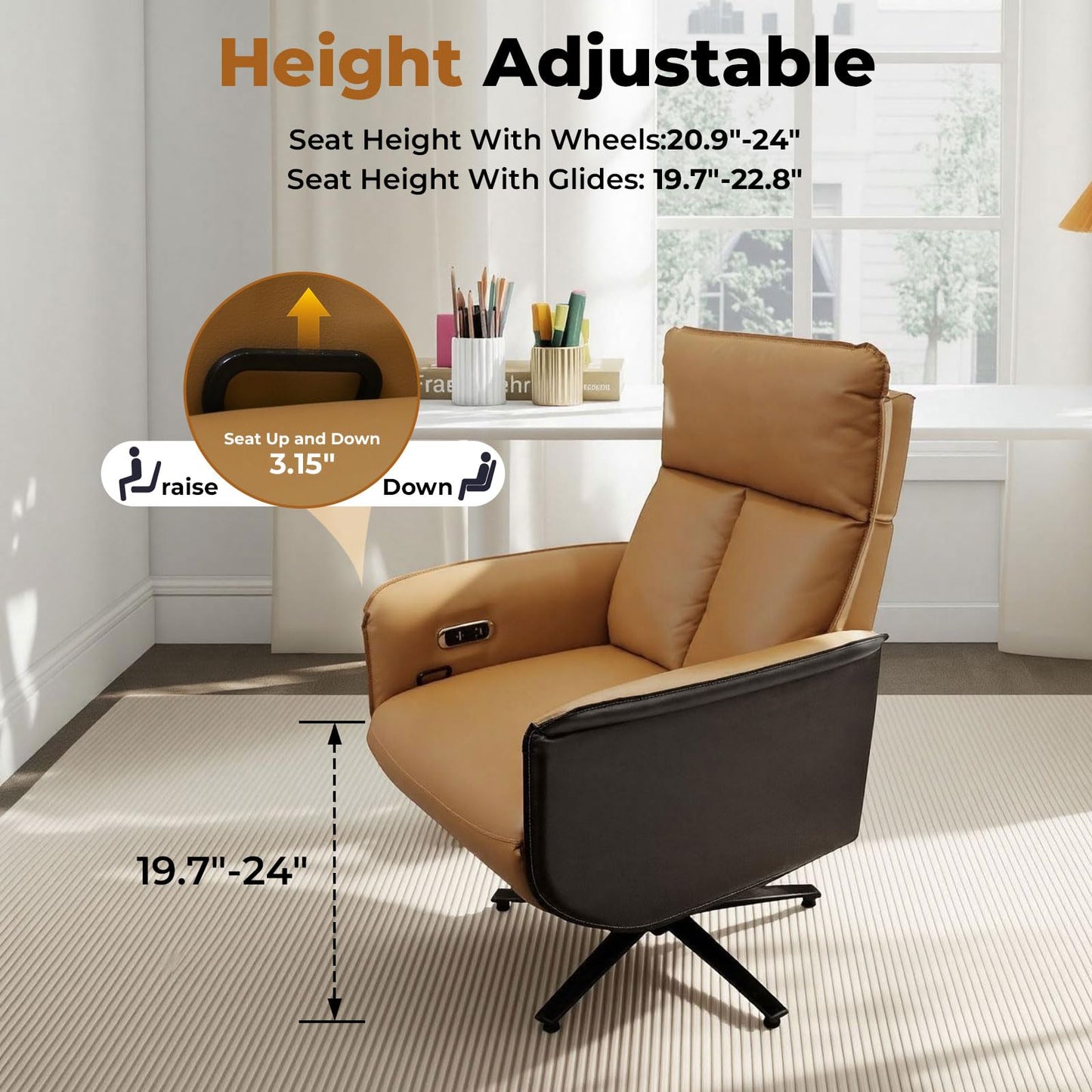 Liftsync Ergonomic Executive Recliner, Adjustable Electric Office Chair 90-155° with Footrest, 4-Position Headrest, 300LBS Heavy Duty, 2-in-1 Base Swivel Desk Chair w/USB, Brown & Black PU Leather