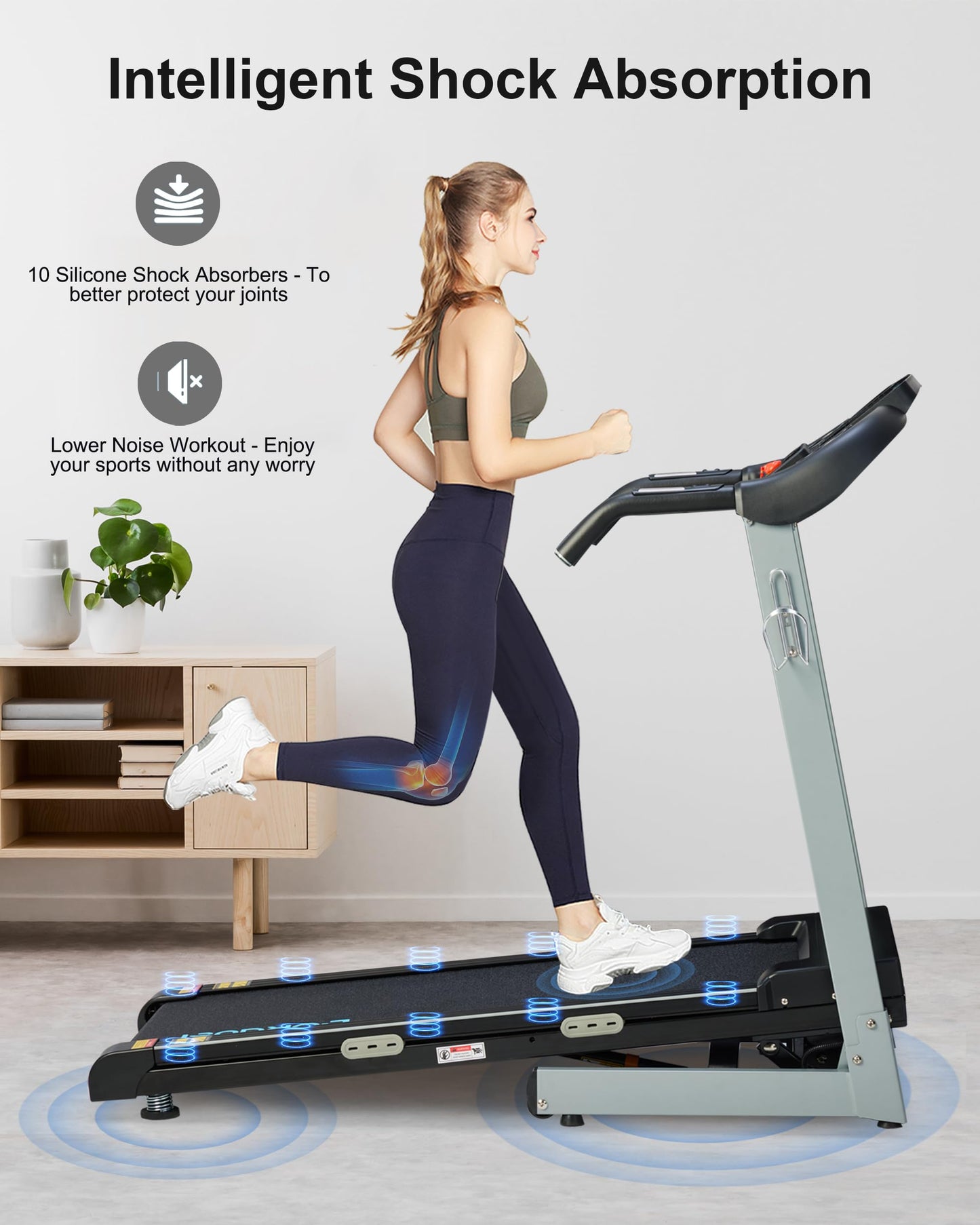 BORGUSI Auto Incline Treadmill with 300 LBS Capacity, 3HP Folding Electric Treadmills for Home, Running Machine with 17.5 Wide Belt, Shock Absorption, 36 Preset Programs, Bluetooth Speaker, Grey