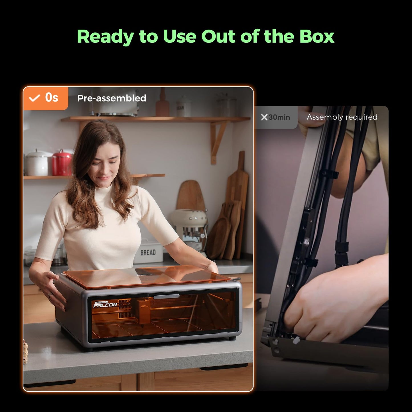 Creality Falcon A1 10W Laser Engraver, 80W Powerful Output, Fully Enclosed, 600mm/s Speed, HD Camera Auto Positioning, Pre-Assembled&Smart Material Recognition, Ideal for Wood & Metal, Class 1 Safety