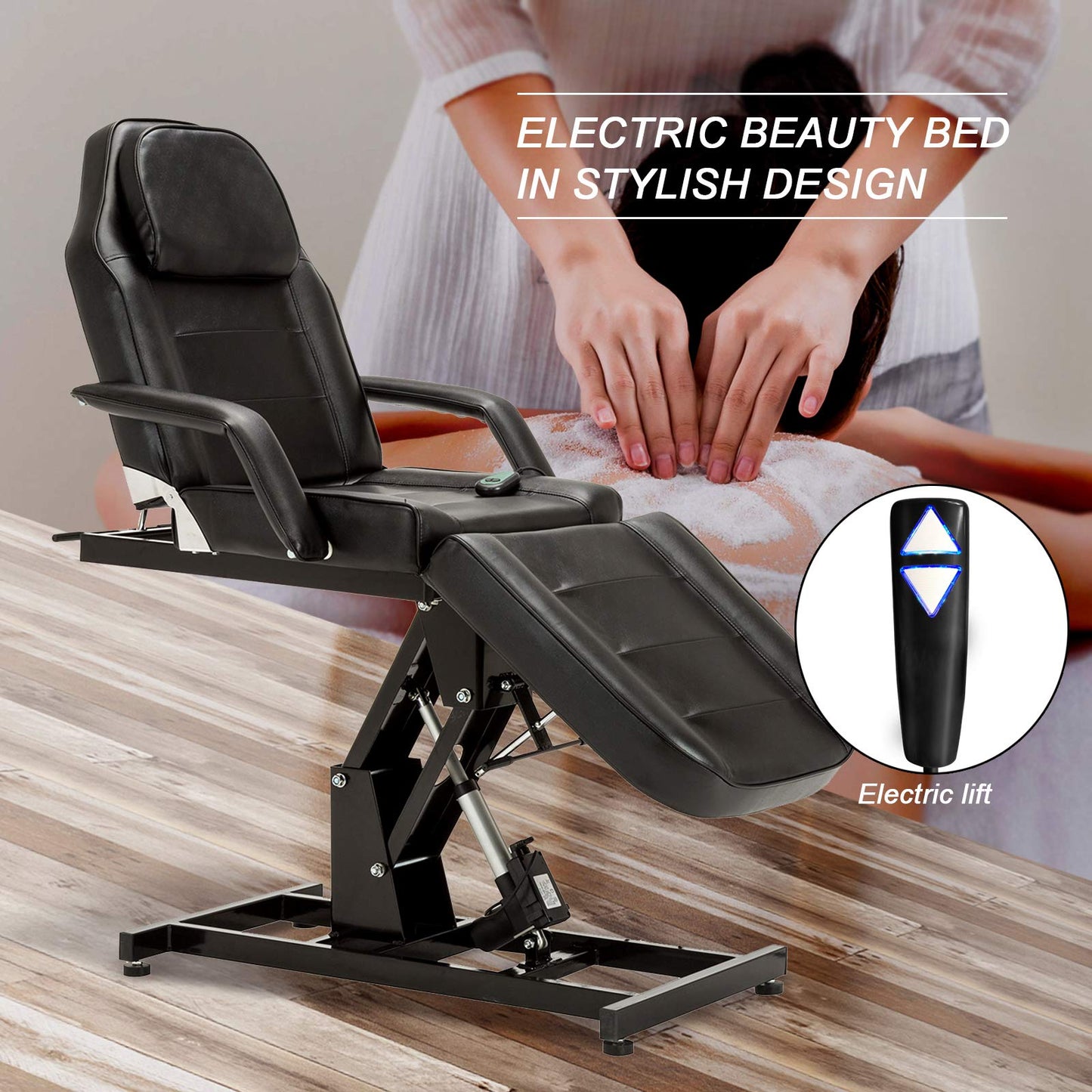 BarberPub Salon SPA Massage Bed Tattoo Chair Facial Adjustable Table Beauty Equipment 0100 (Black)