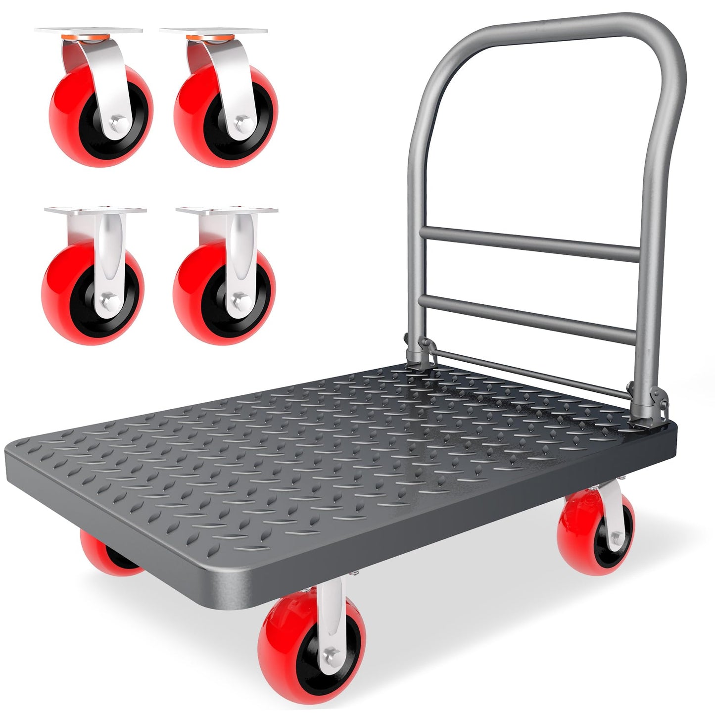 2000 lbs Heavy Duty Platform Truck, Foldable Flatbed Push Cart with 5" Silent Swivel Wheels, Folding Utility Cart for Warehouse, Garage, Office, Moving, Industrial Material Handling, 36" x 24"