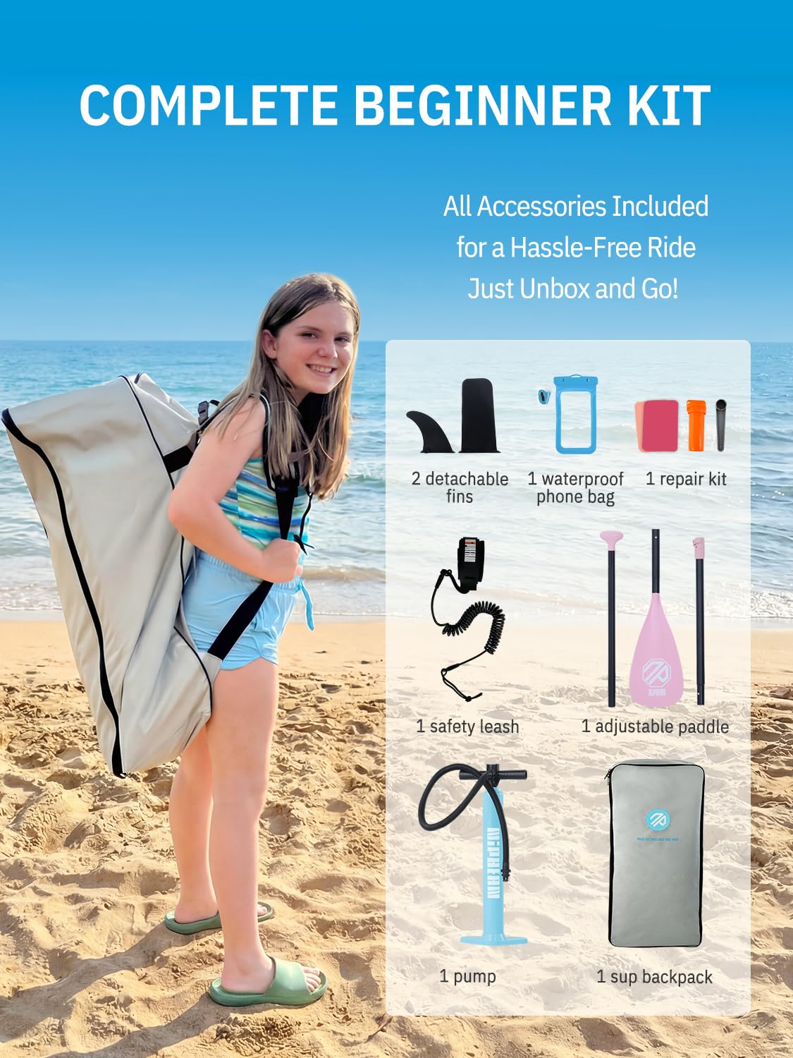 Niphean（Ultra-Light）Inflatable Paddle Board with StabilTrac Fin and Durable SUP Accessories, 10' Stand Up Paddle Boards for Adults & Youth, Versatile Yoga Paddle Board, Gift Ideas-Blush Unicorn - Kids