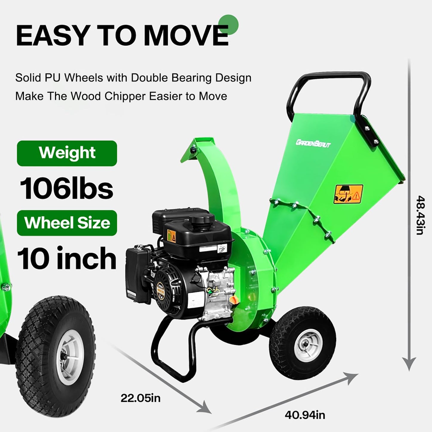 GARDENBEAUT S3 Wood Chipper Shredder, 7HP 212cc Gas Powered Heavy Duty, 3" Max Wood Diameter Capacity, 15: 1 Reduction Ratio, Easy Assembly, 1-Year Warranty After Product Registration