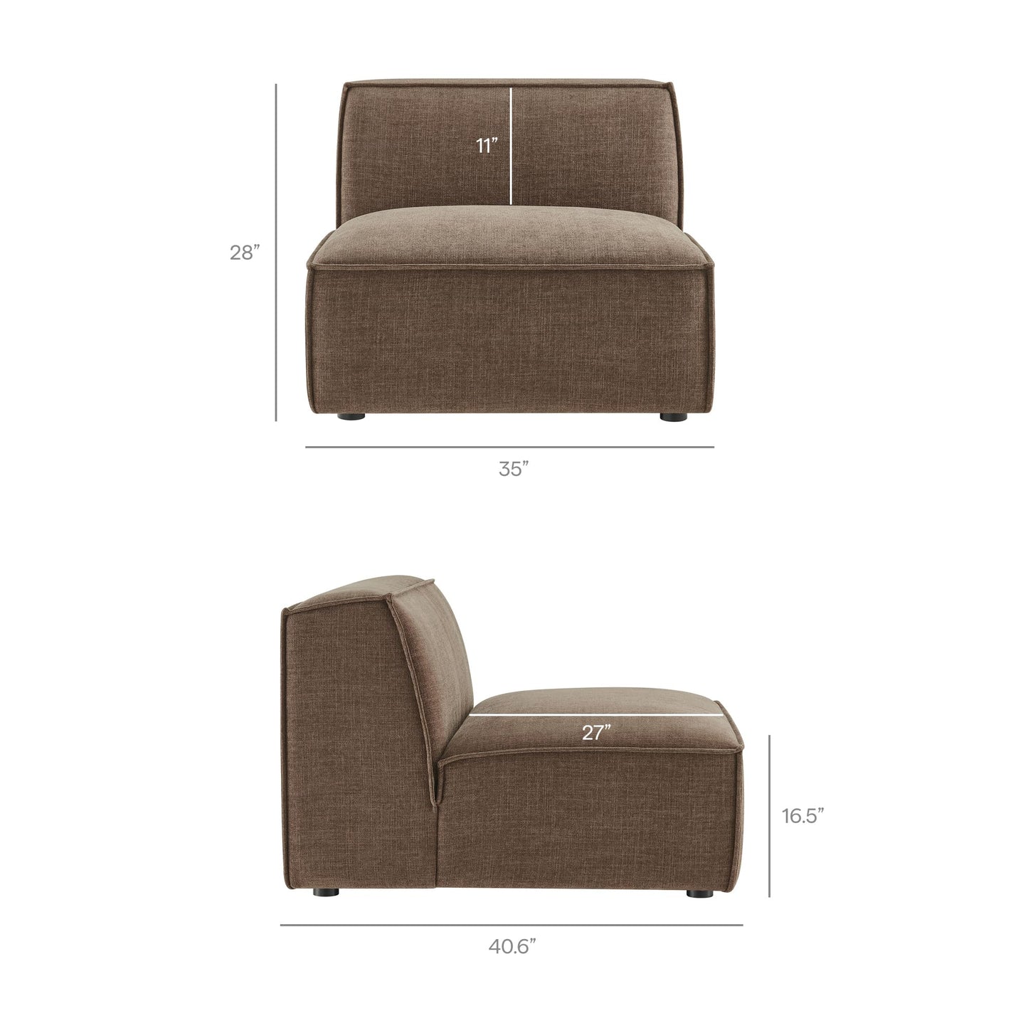 Modway Restore Performance Fabric Upholstered 3-Piece Modular Sofa Set in Mocha - Low Profile Sectional Sofa with Coil Seat Support and French Piping