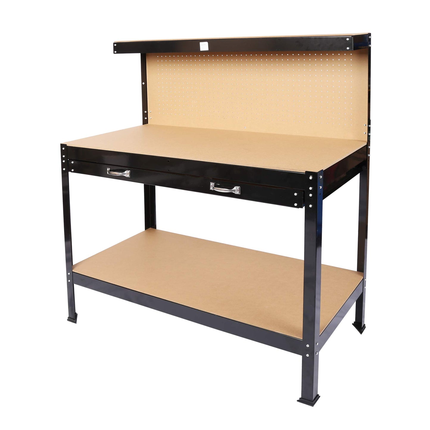 63" Heavy-Duty Steel Workbench - Industrial-Grade Garage Work Station Featuring a pegboard, Storage Drawer & Bottom Shelf.(63"x24"x36") Supports up to 300 lbs.
