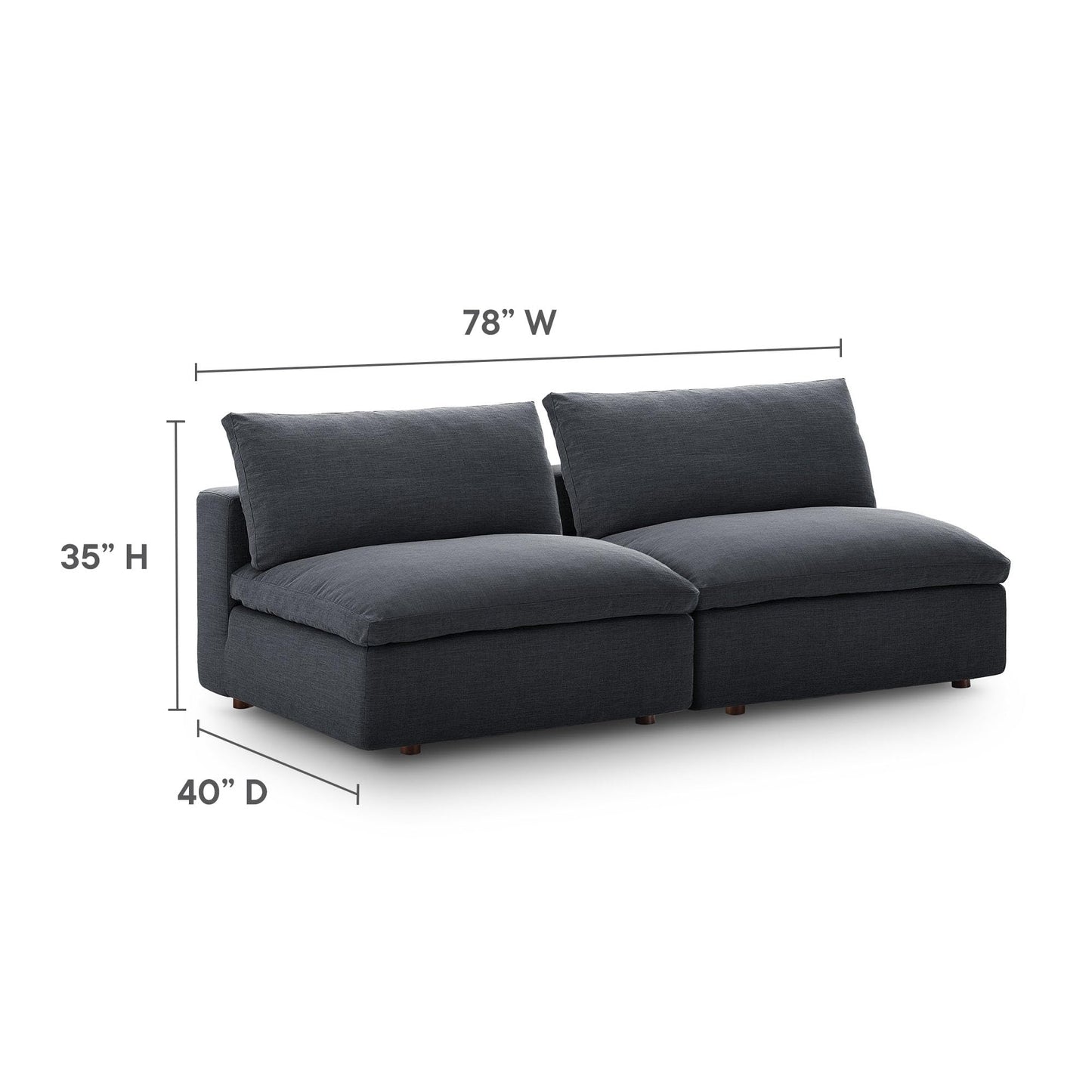Modway Commix Upholstered Modular Armless Loveseat - Down-Filled Overstuffed Sectional Sofa - 2 Seater Couch - Armless Chairs Set for Contemporary Living Rooms